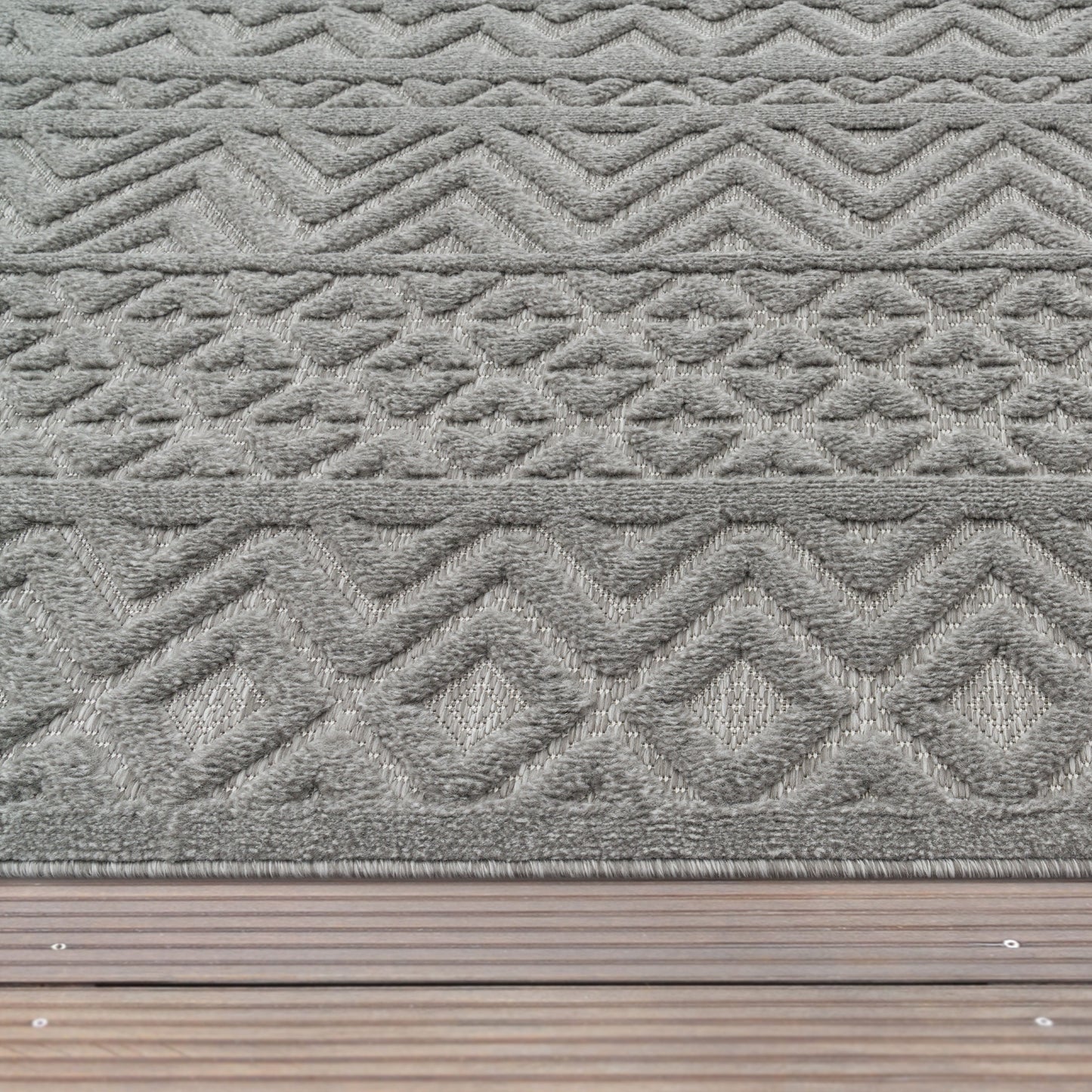 Indoor Outdoor Rug Livorno Boho High-Low Pattern In Grey