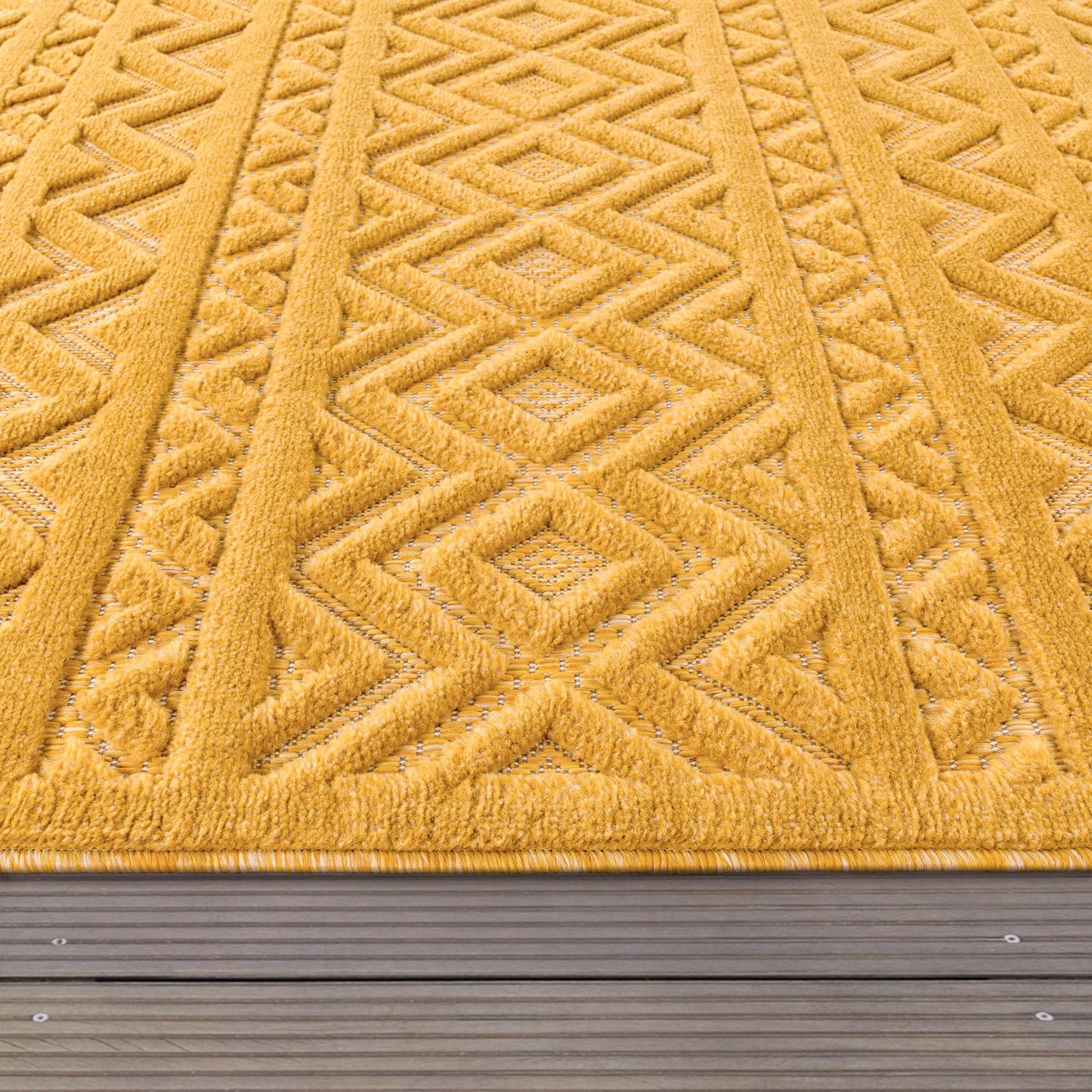 Indoor Outdoor Rug Livorno Boho High-Low Pattern In Yellow