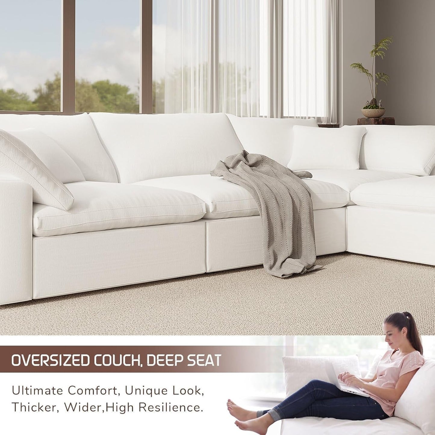 Oversize Modular Sectional Sofa with Chaise and Cushions
