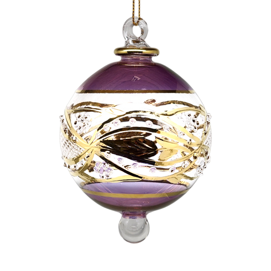 Floral Etched 3" Glass Ball - Purple