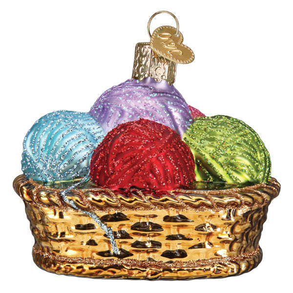 Basket of Yarn Glass Ornament