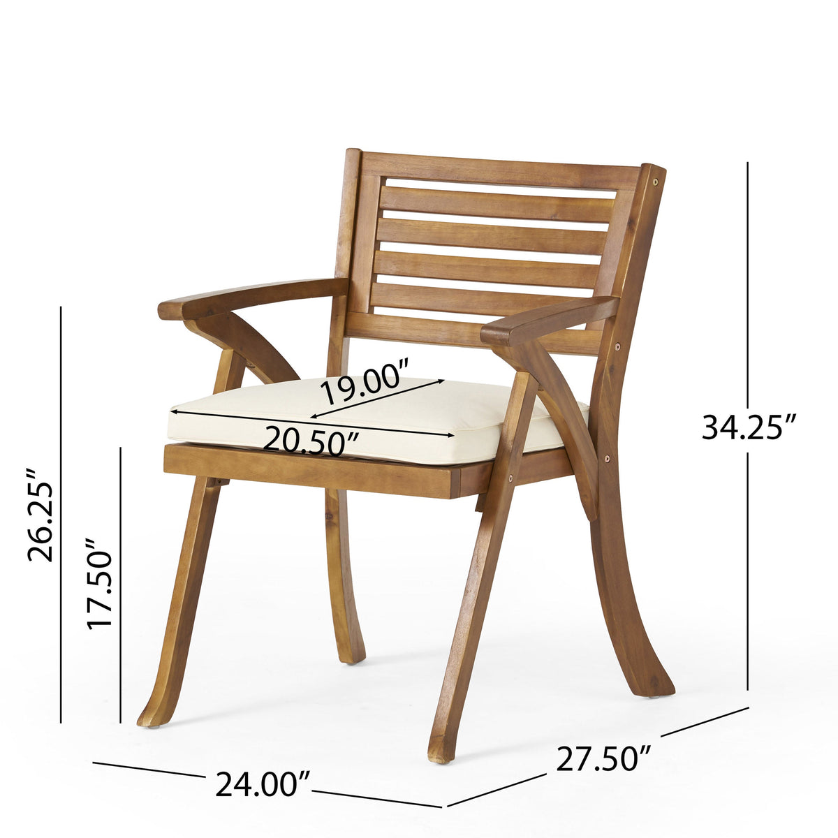 Outdoor Hermosa KD Wood Dining Chair With Cushions (Set of 2)