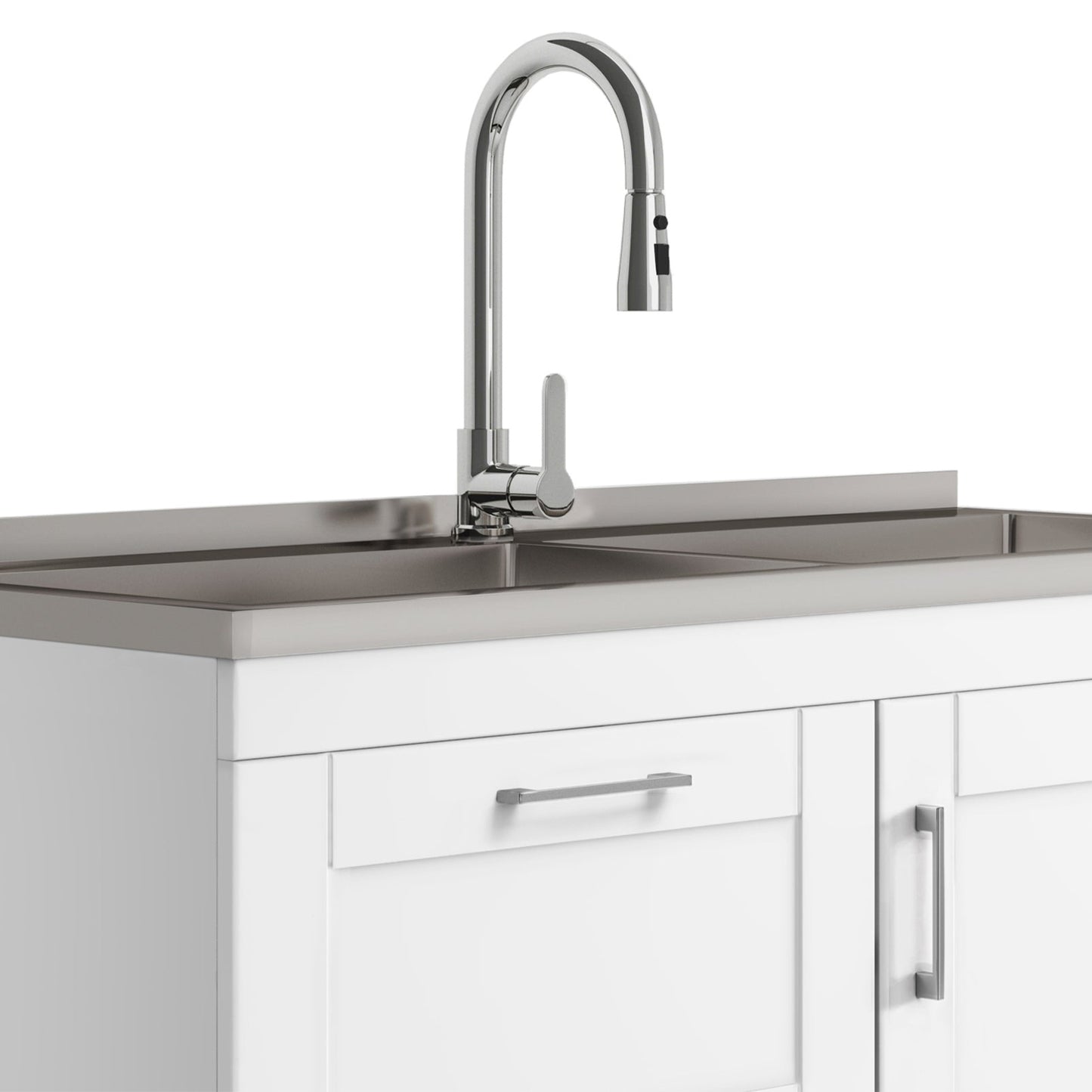 Modern Wide Shaker - 46" Laundry Cabinet with Faucet and Stainless Steel Sink