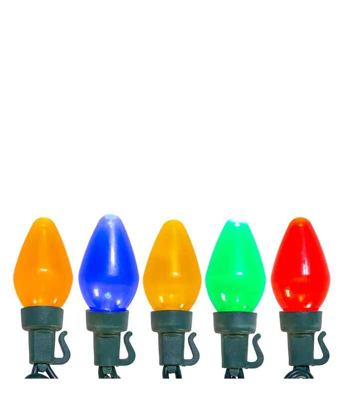 25-Light Multi-Color Pearl LED C7 Light Set With Green Wire