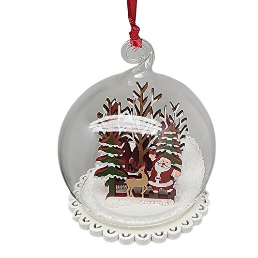 Glass Snow Ball Scene Ornament - Santa and Friends