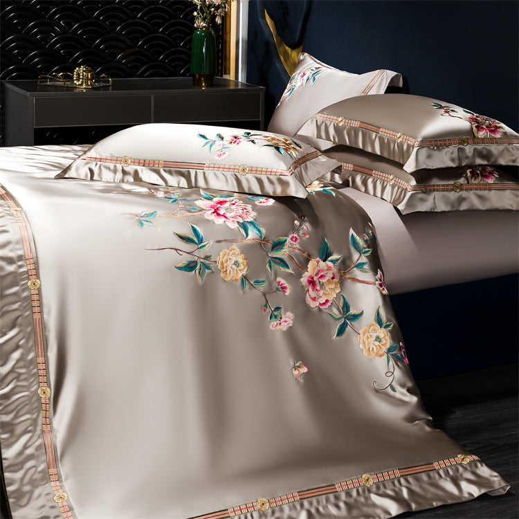 Palace Style Egyptian Cotton Peony Embroidery Duvet Cover