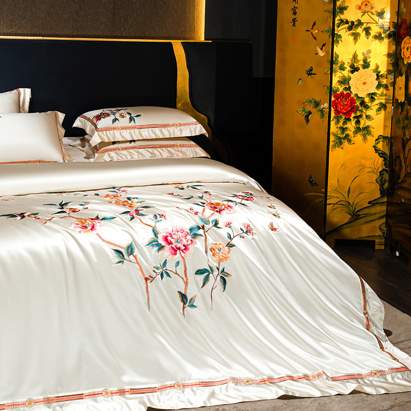 Palace Style Egyptian Cotton Peony Embroidery Duvet Cover
