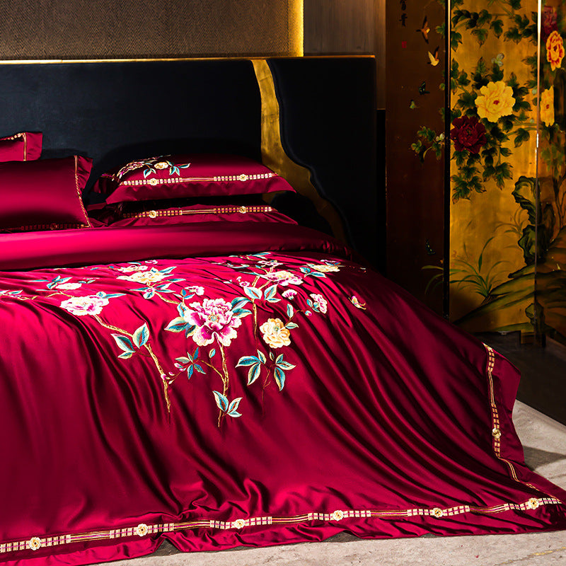 Palace Style Egyptian Cotton Peony Embroidery Duvet Cover