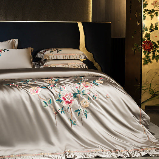 Palace Style Egyptian Cotton Peony Embroidery Duvet Cover