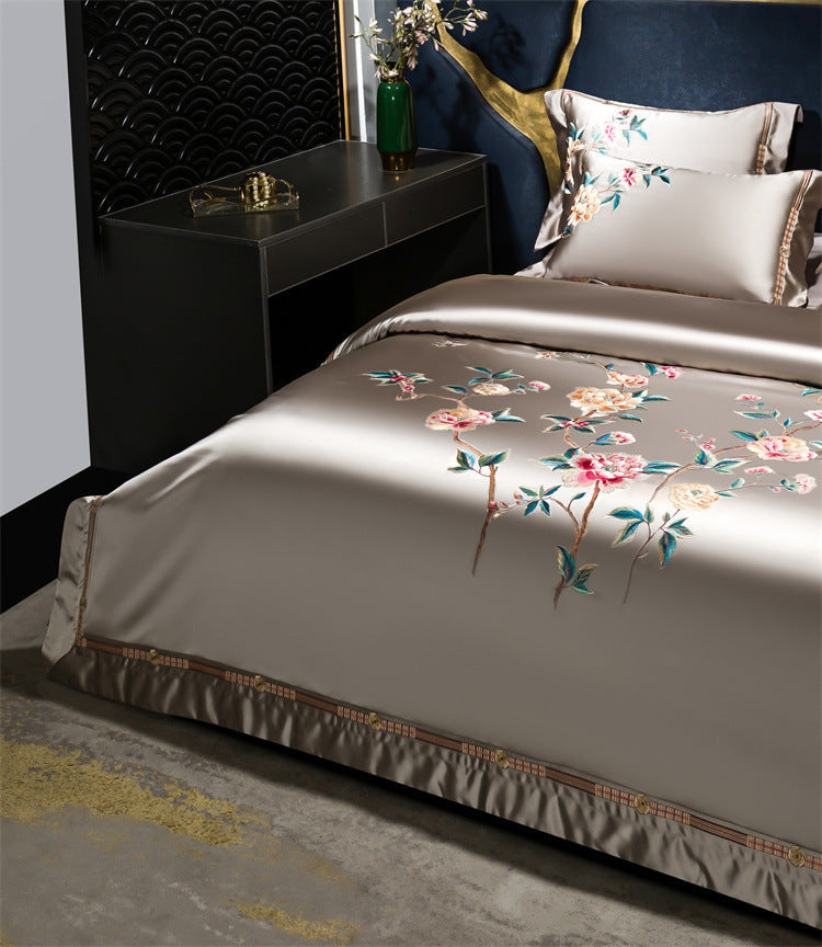 Palace Style Egyptian Cotton Peony Embroidery Duvet Cover