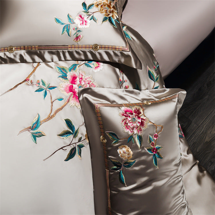 Palace Style Egyptian Cotton Peony Embroidery Duvet Cover
