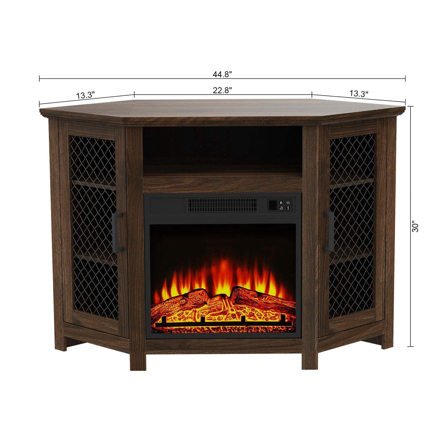 45" Corner Electric Fireplace TV Stands Console Table Insert 18" Electric Fireplace with 2 Metal Mesh Doors