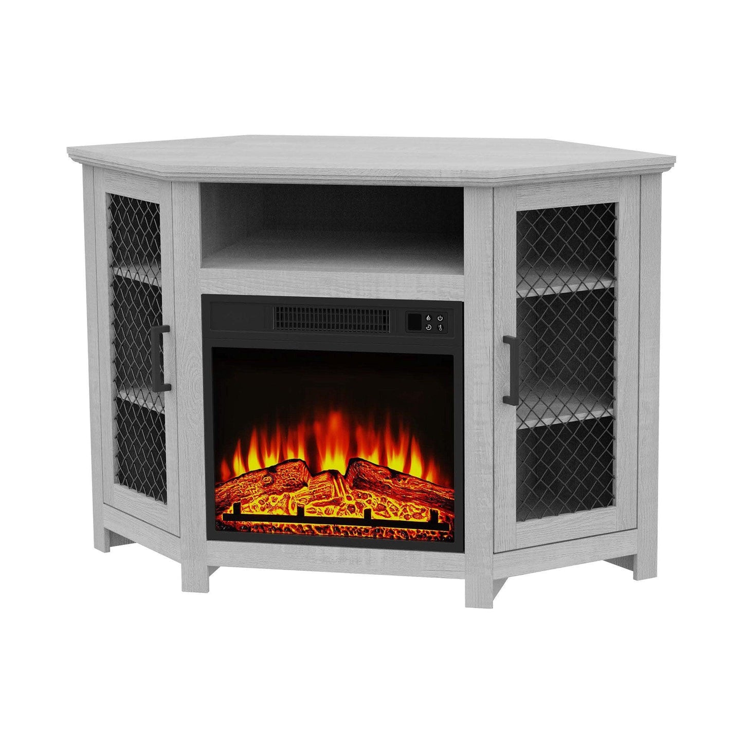 45" Corner Electric Fireplace TV Stands Console Table Insert 18" Electric Fireplace with 2 Metal Mesh Doors