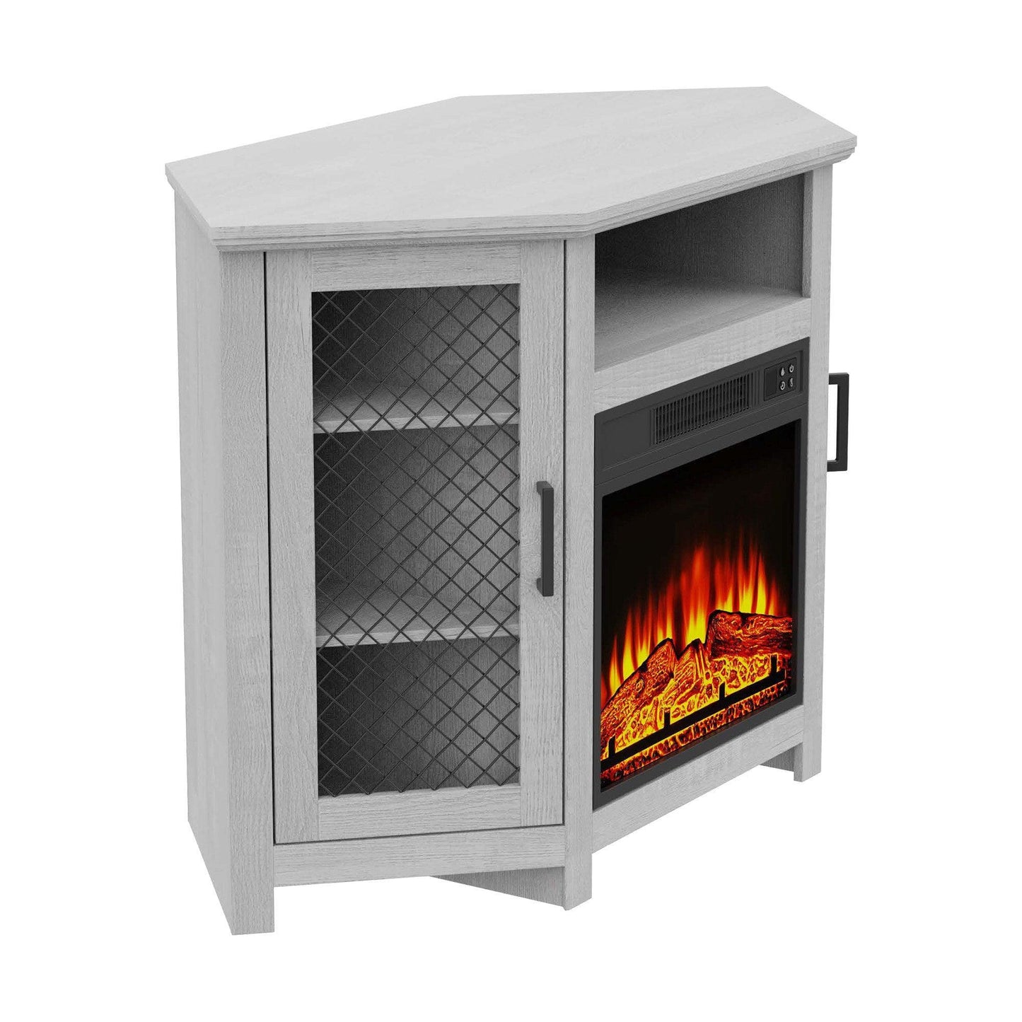 45" Corner Electric Fireplace TV Stands Console Table Insert 18" Electric Fireplace with 2 Metal Mesh Doors