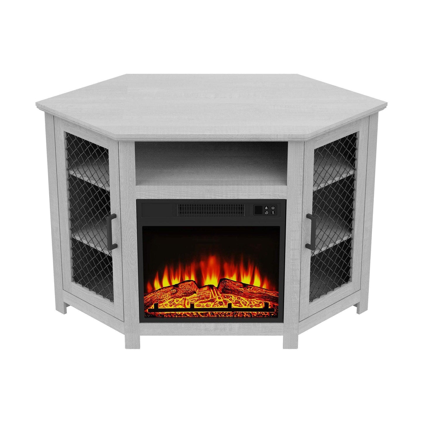 45" Corner Electric Fireplace TV Stands Console Table Insert 18" Electric Fireplace with 2 Metal Mesh Doors
