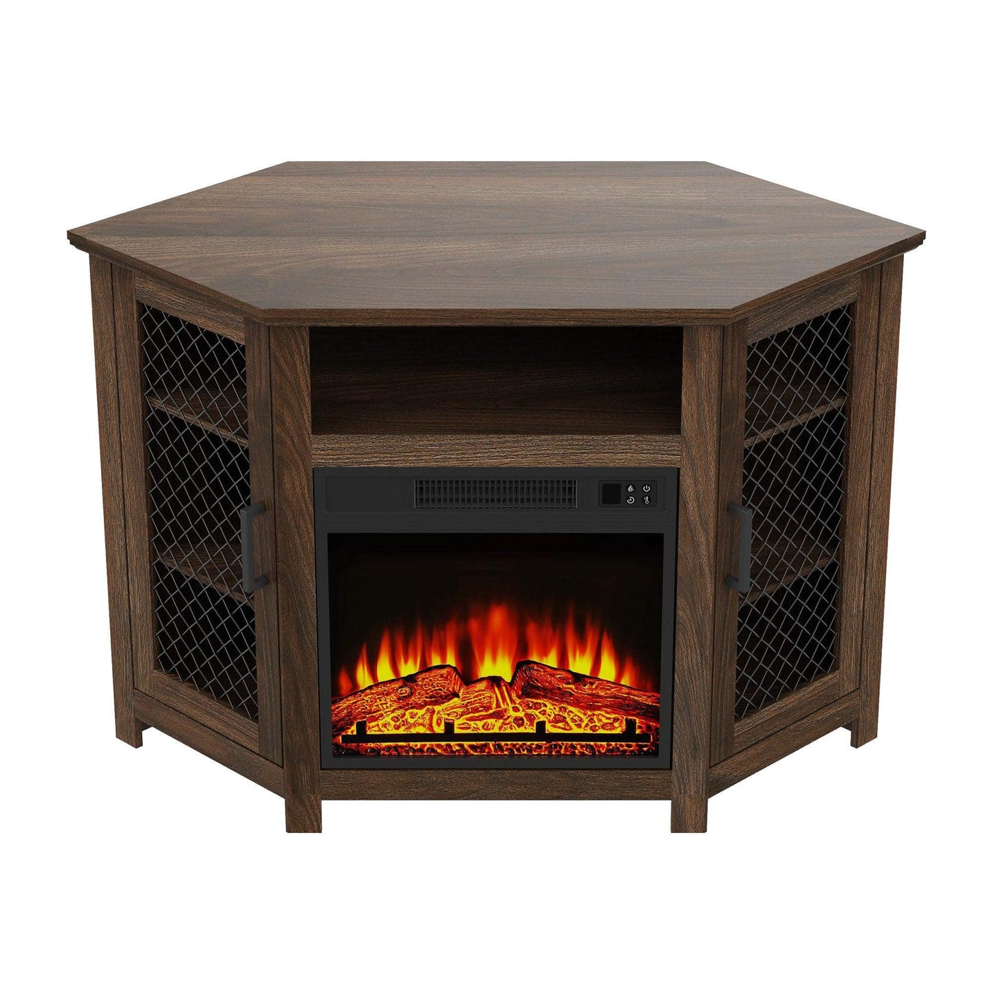45" Corner Electric Fireplace TV Stands Console Table Insert 18" Electric Fireplace with 2 Metal Mesh Doors