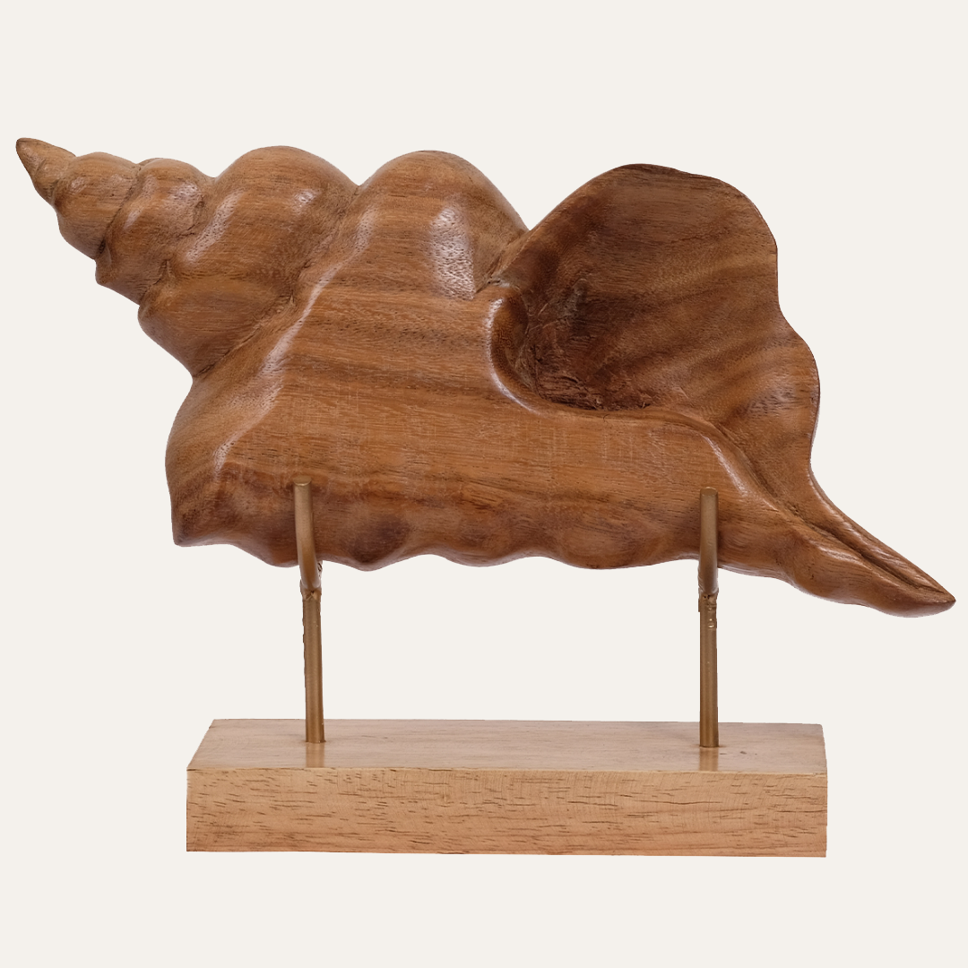 Wooden Shell Sculpture – Handmade Solid Acacia Wood Decor | Unique Coastal Gift