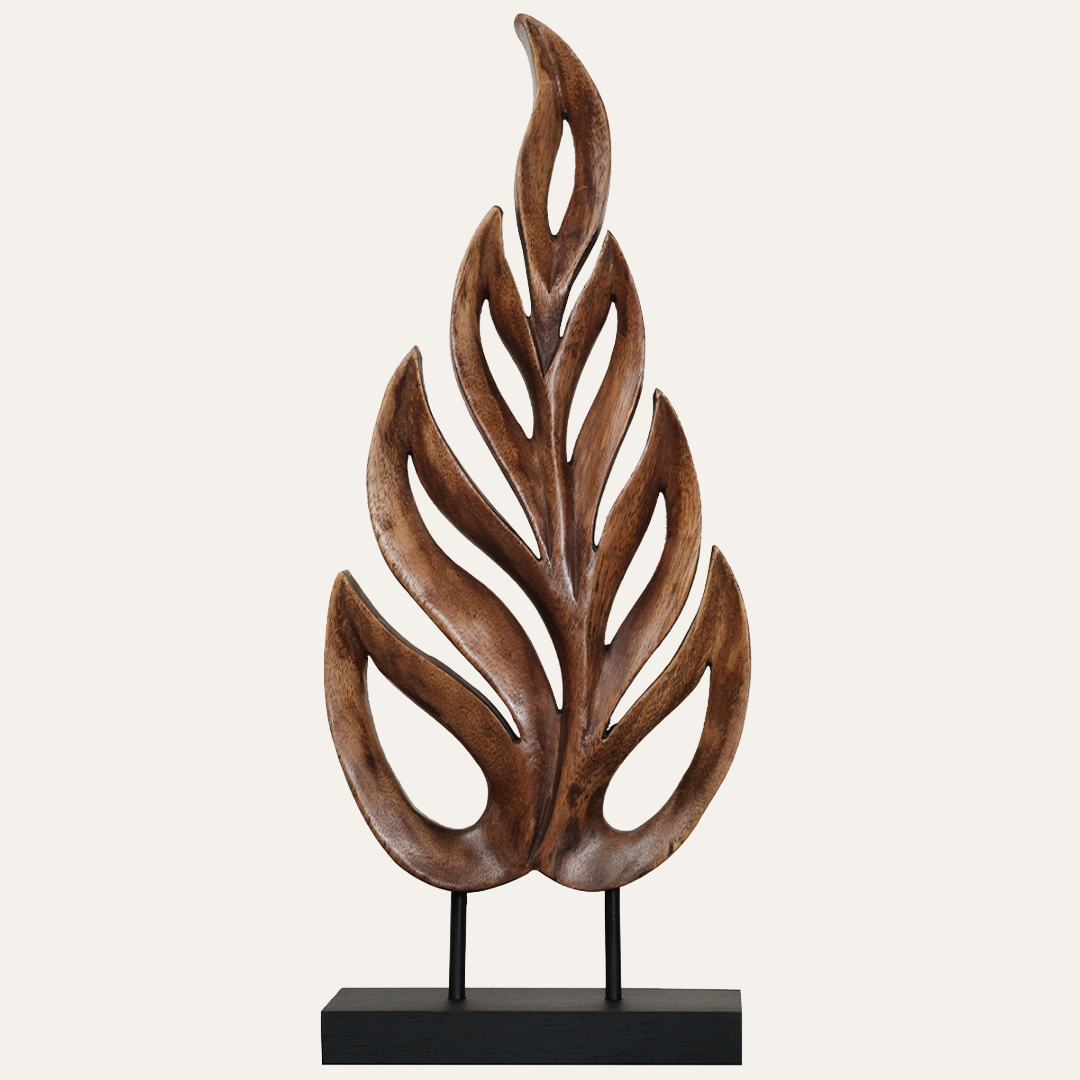 Handmade Wooden Sculpture – Medium Wooden Leaf | Acacia Wood Decor, Nature Inspired Art
