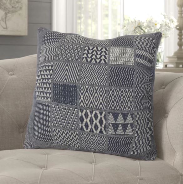Artisan Hand Loomed Cotton Square Pillow - Indigo Blocks - 24" Arcadia Home
