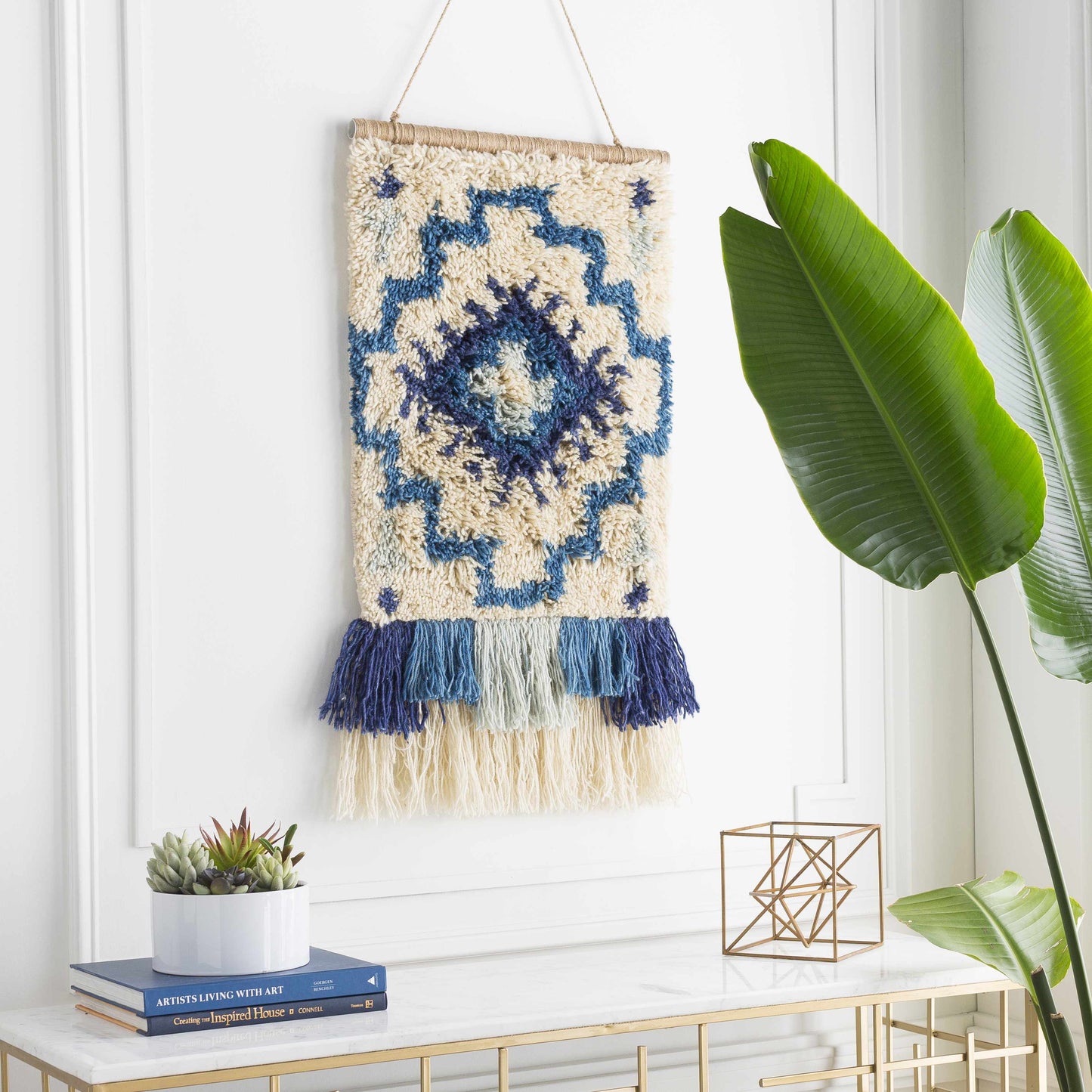 Philomont Ivory and Blue Geometric Wall Hanging