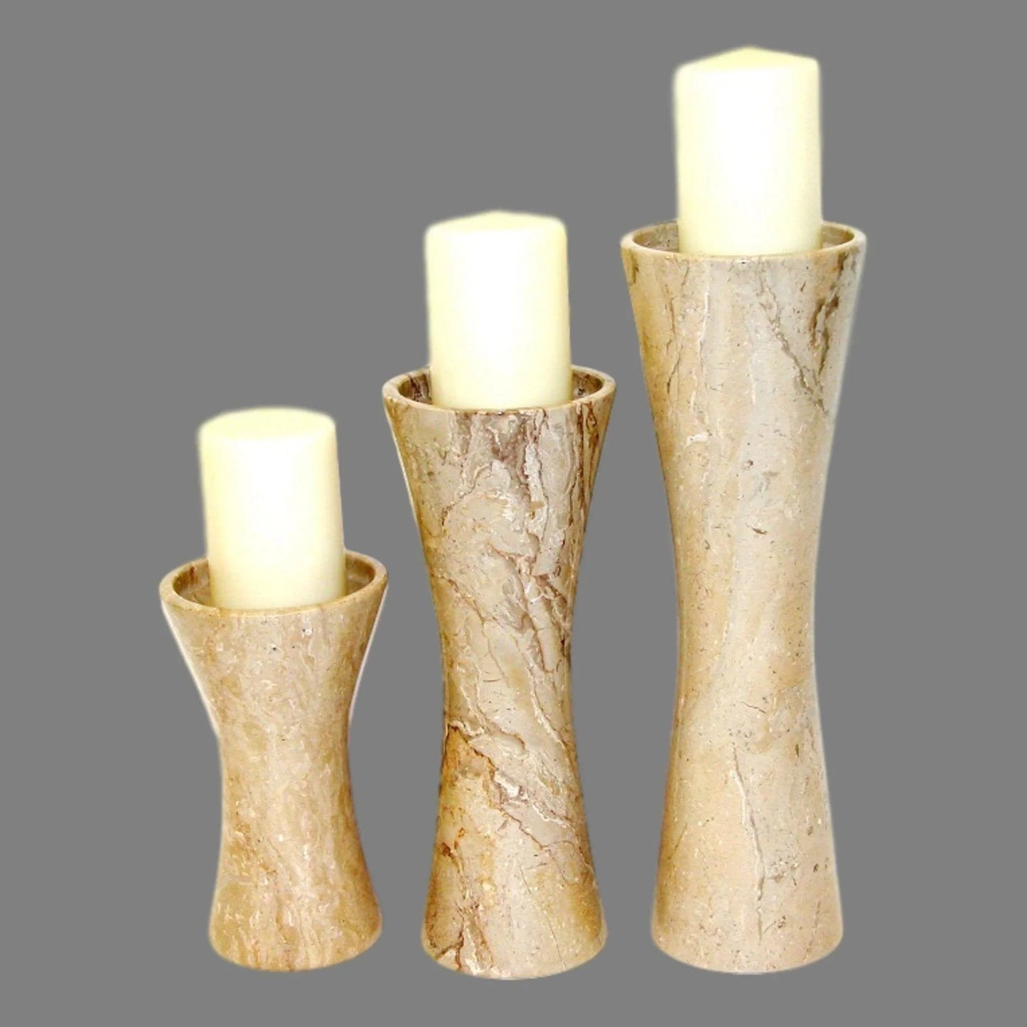 Pillar Candle Holders Set - Crafted in Sahara Beige Marble