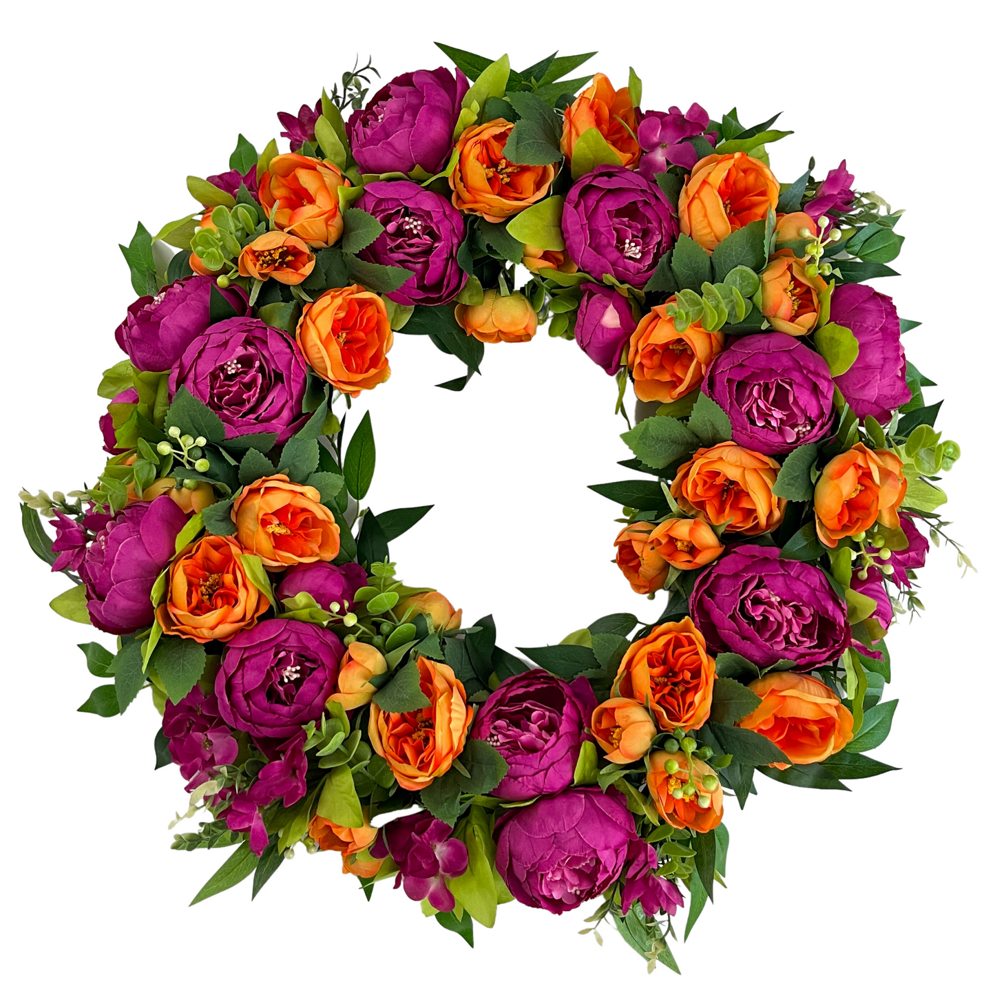 Bright Pink & Orange Peony Wreath