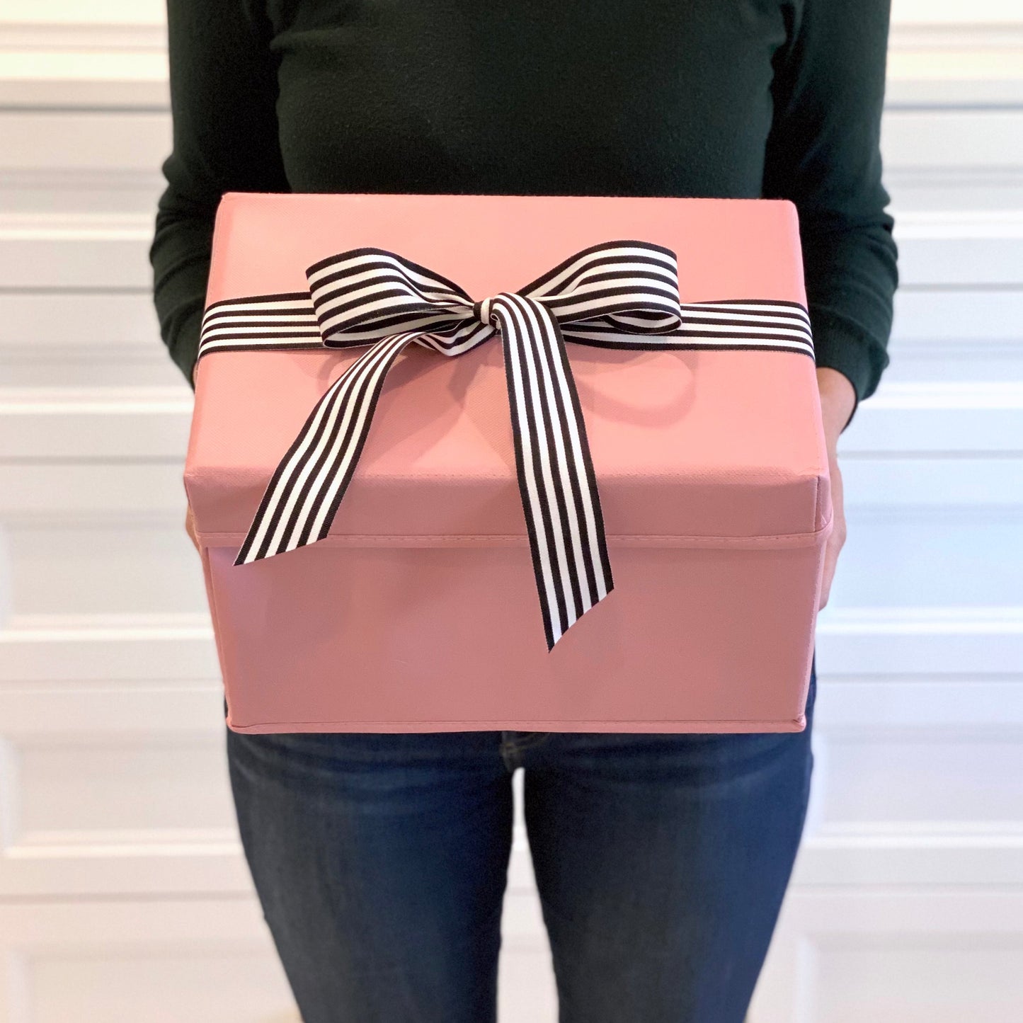 EverBox: Medium Pink Collapsible Gift Box with Black + White Grosgrain Ribbon