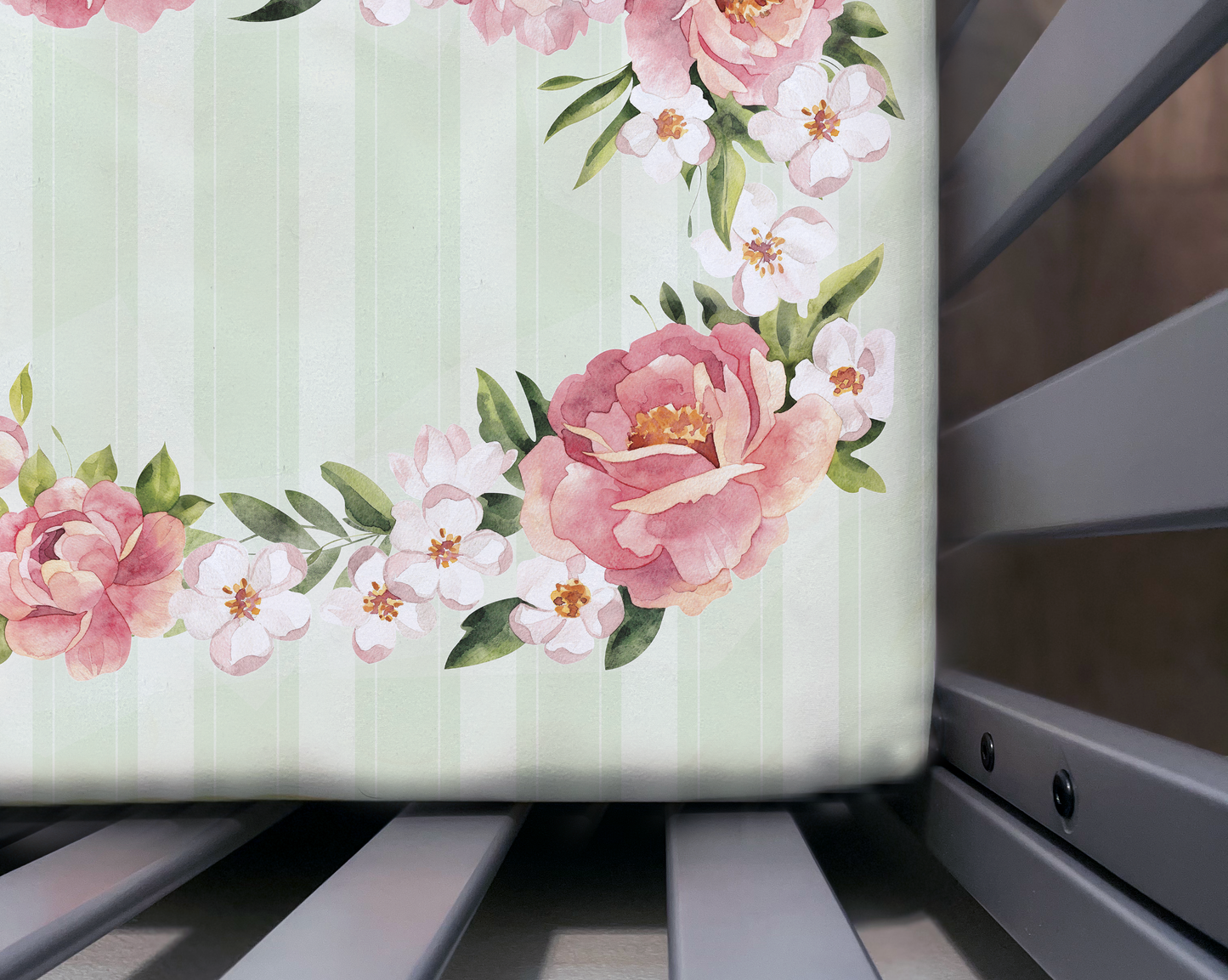 Jersey Knit Polyester Bedding Set in Pinstripes and Peonies