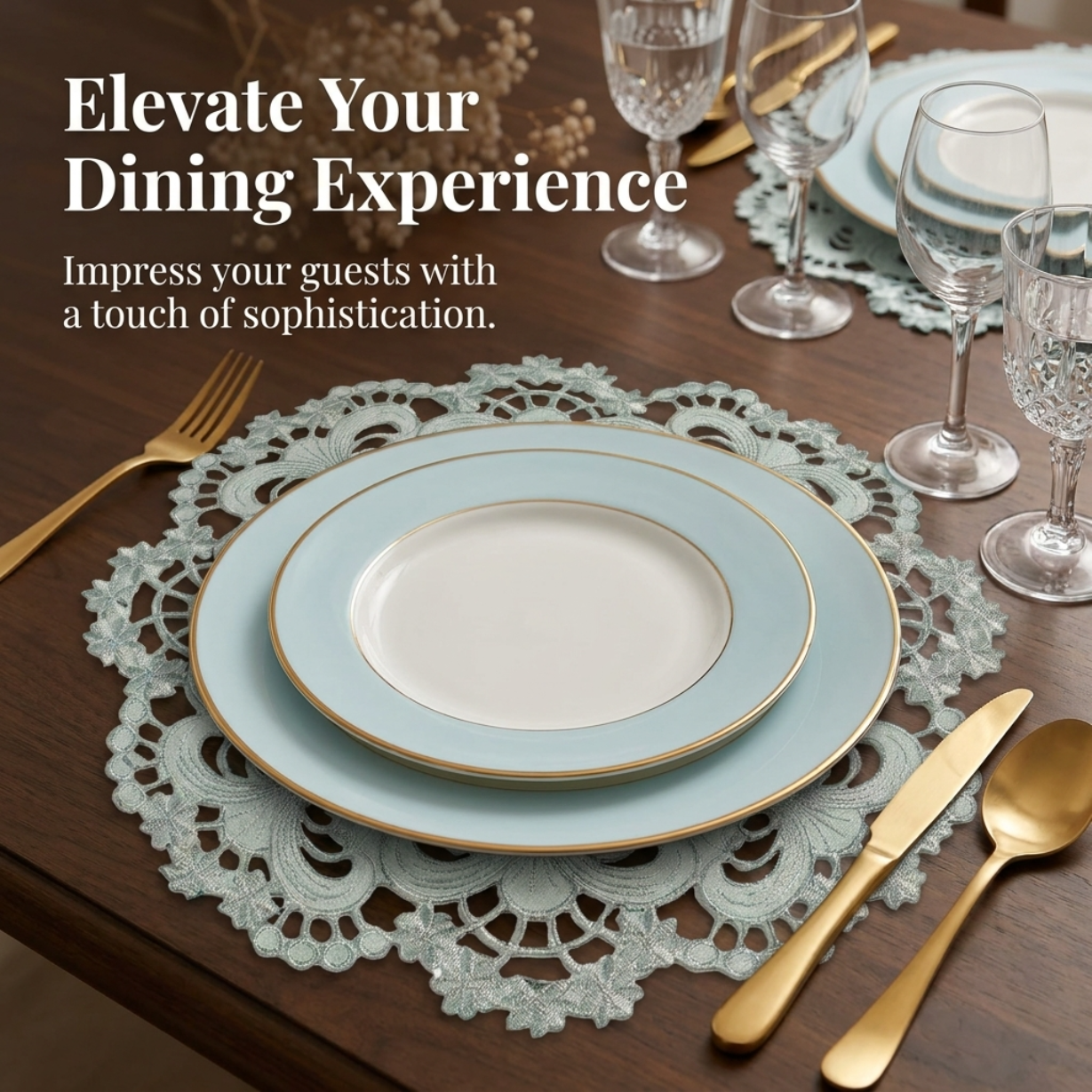Gray Round Placemat - Embroidered Linen Mats | Rustic Table Decor Doilies