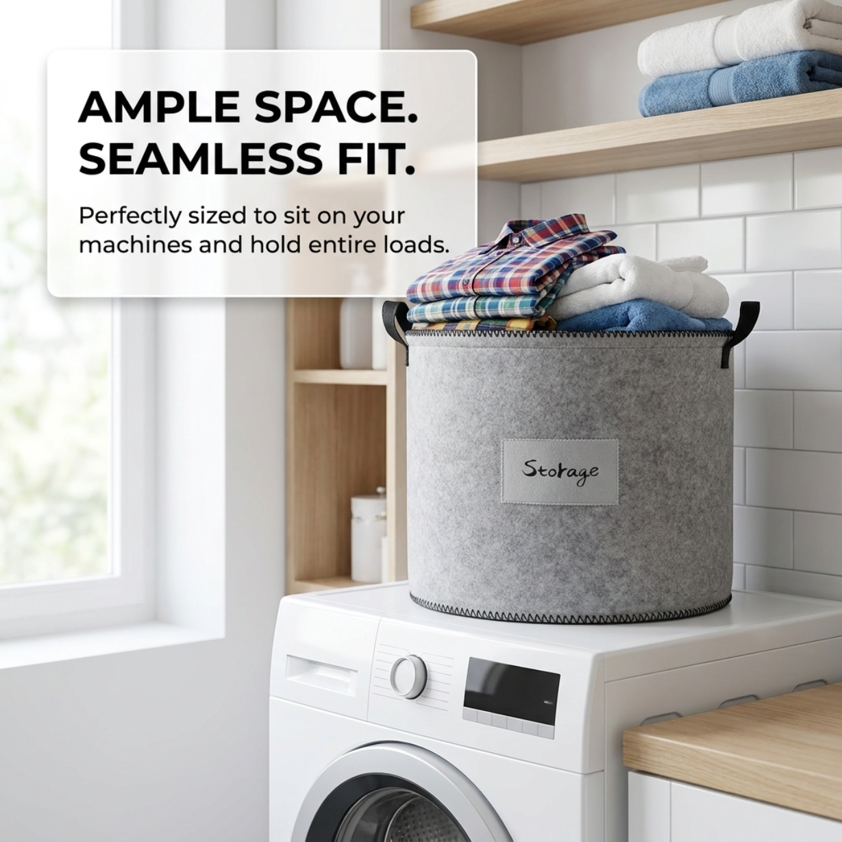 Felt Laundry Hamper - Gray Laundry Basket Set of 3 with Durable Fabric & Sturdy Handles