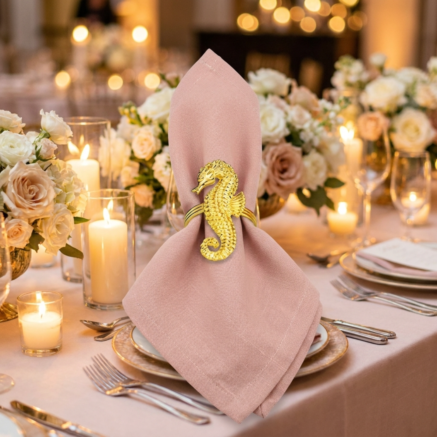 Gold Seahorse Napkin Rings – Elegant Coastal Table Decor Rings for Dining