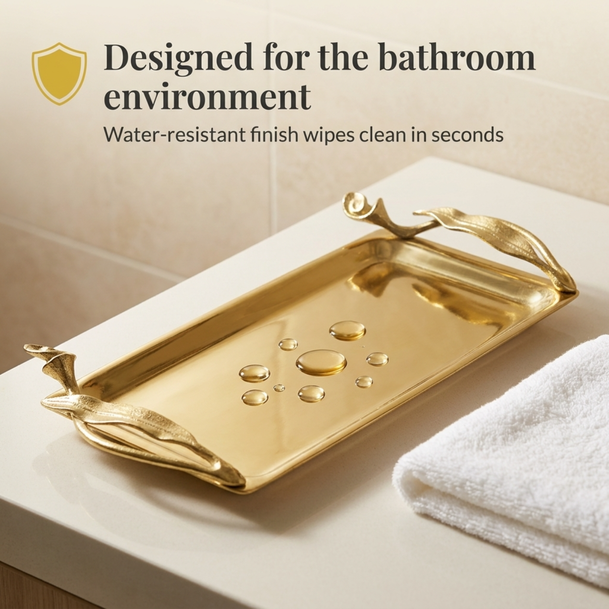 Vanity Tray – Elegant Rectangular Bathroom Tray With Textured Handles