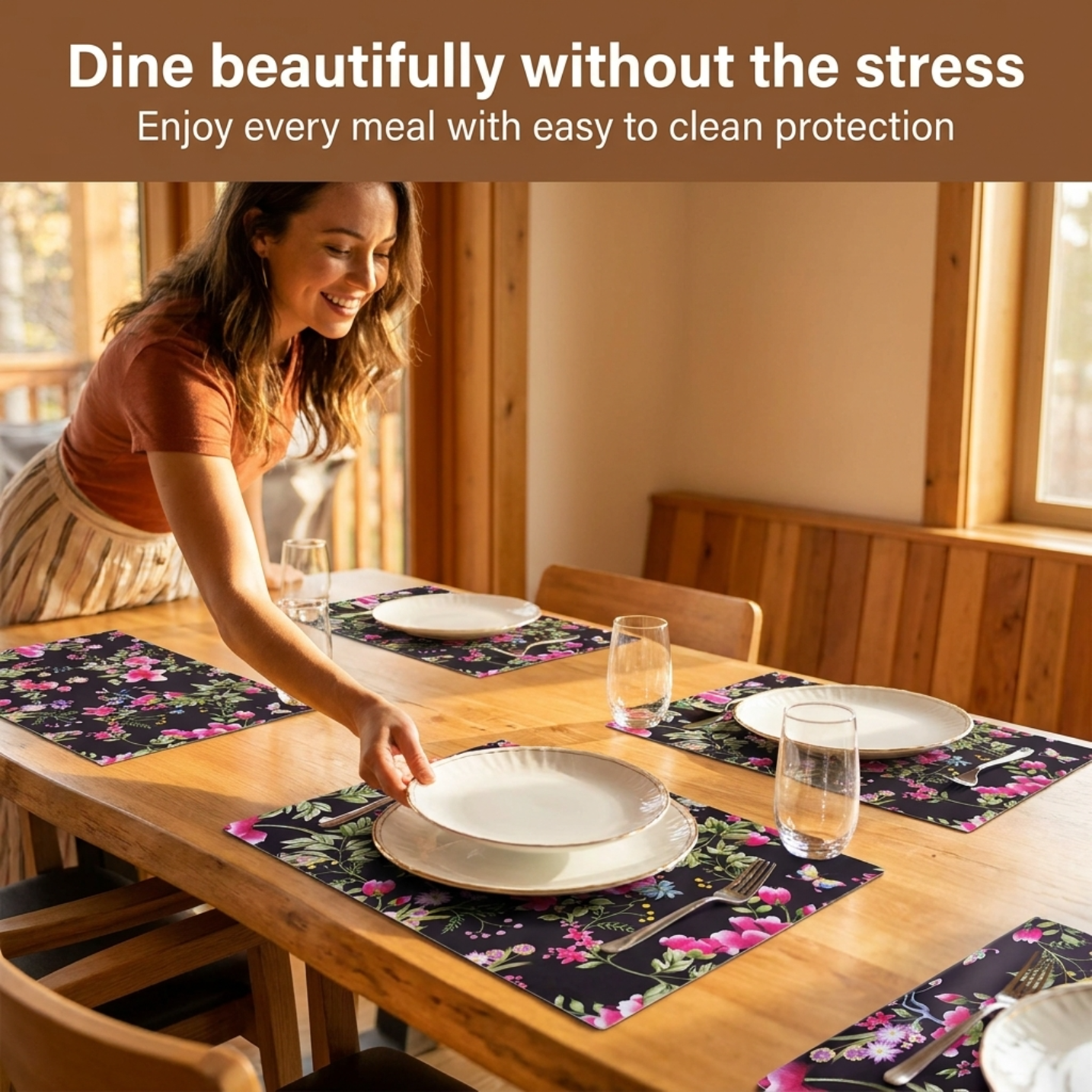 Floral Cork Placemats – Cork Backed, Heat Resistant Indoor Outdoor Table Mats