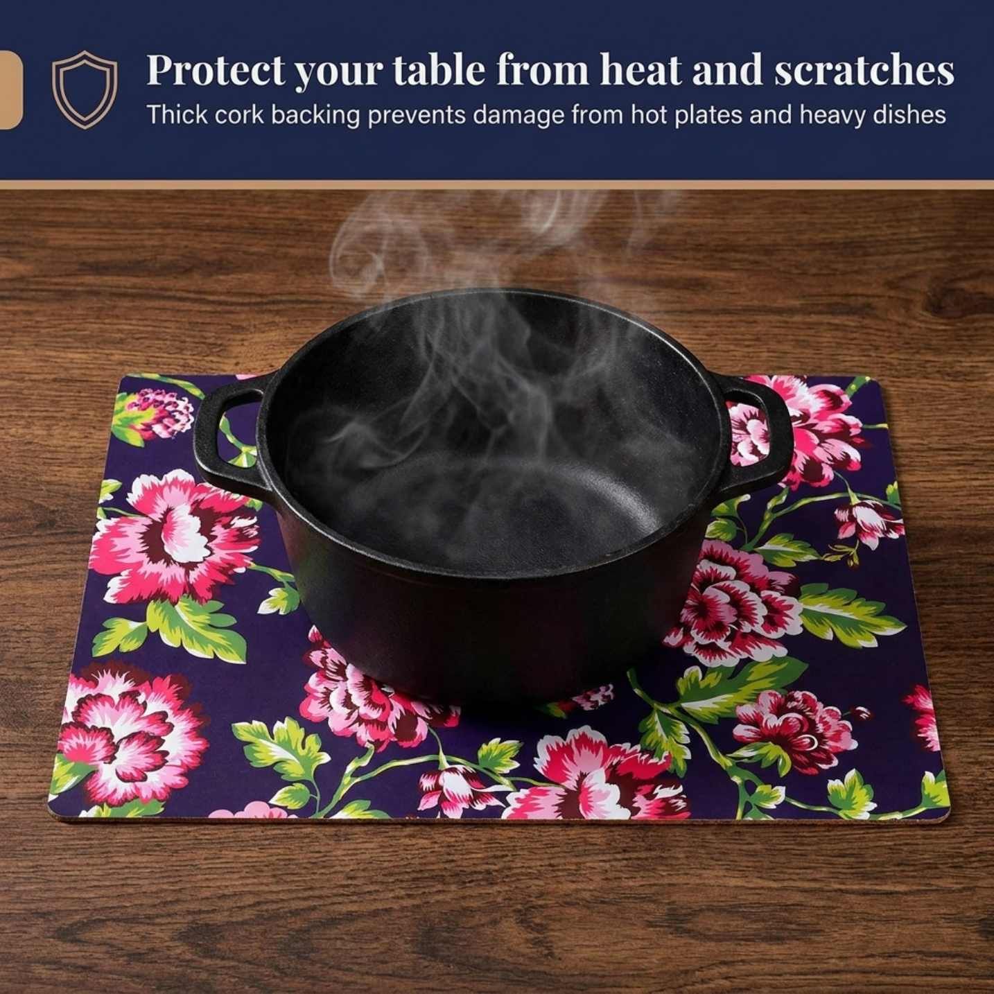 Floral Cork Placemats – Heat Resistant, Cork Backed Indoor Outdoor Mats