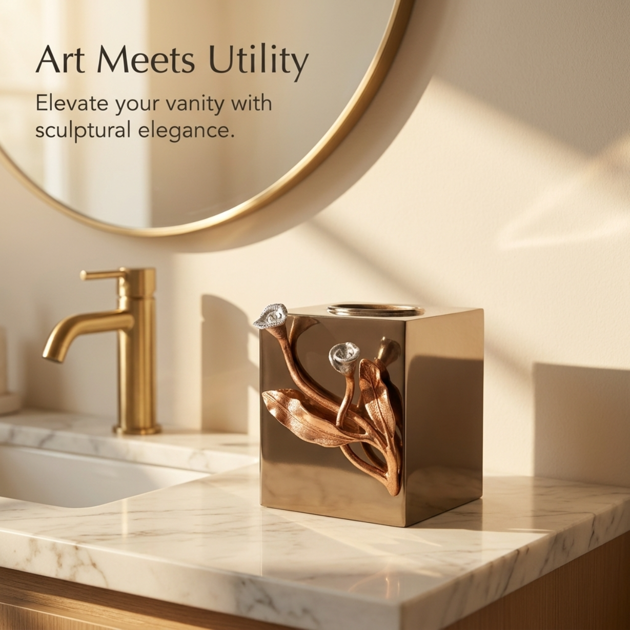 Tissue Box Cover – Elegant Calla Lily Decor With Gold Finish & Silver Leaf