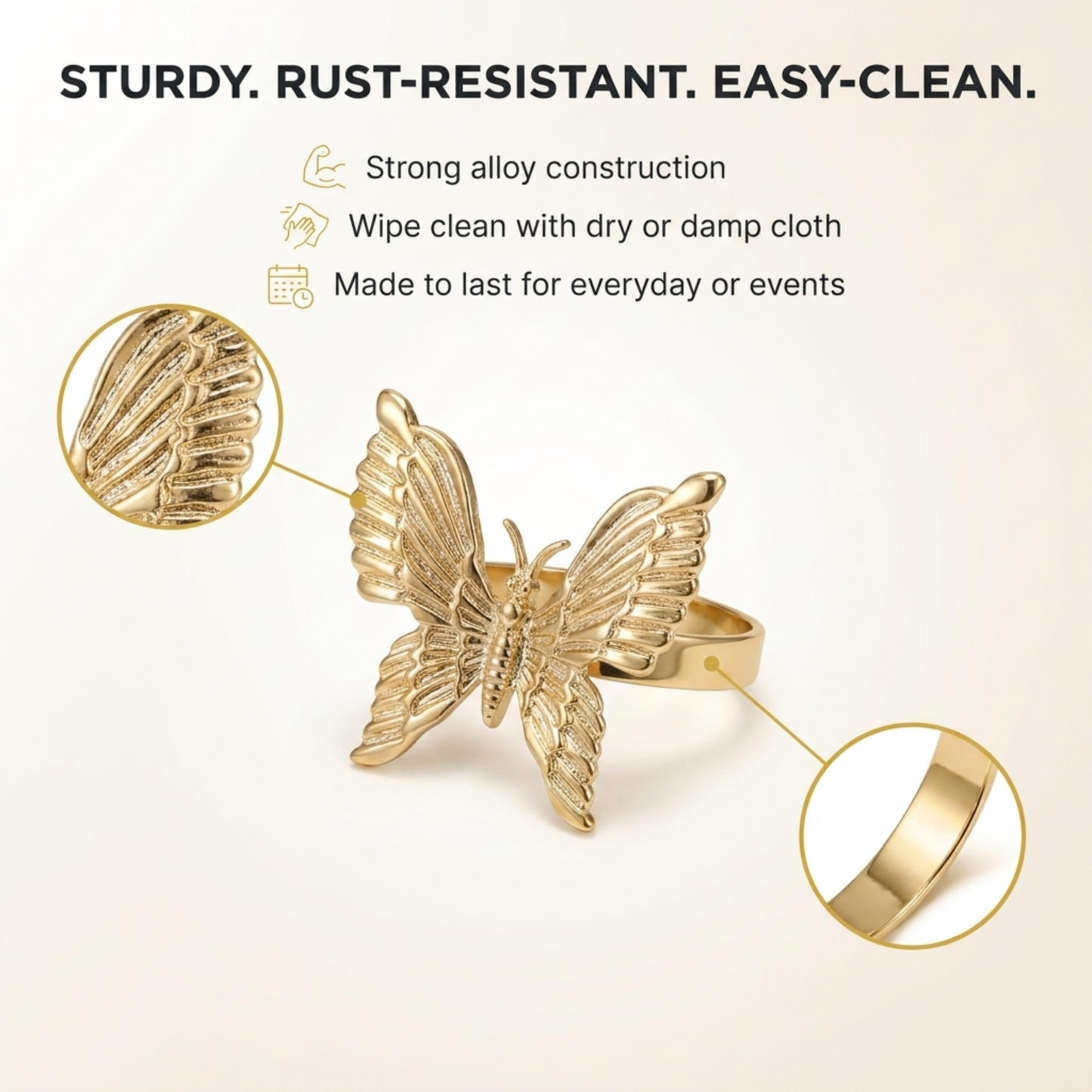 Gold Butterfly Napkin Rings – Elegant Decorative Table Setting Accessories for Dining