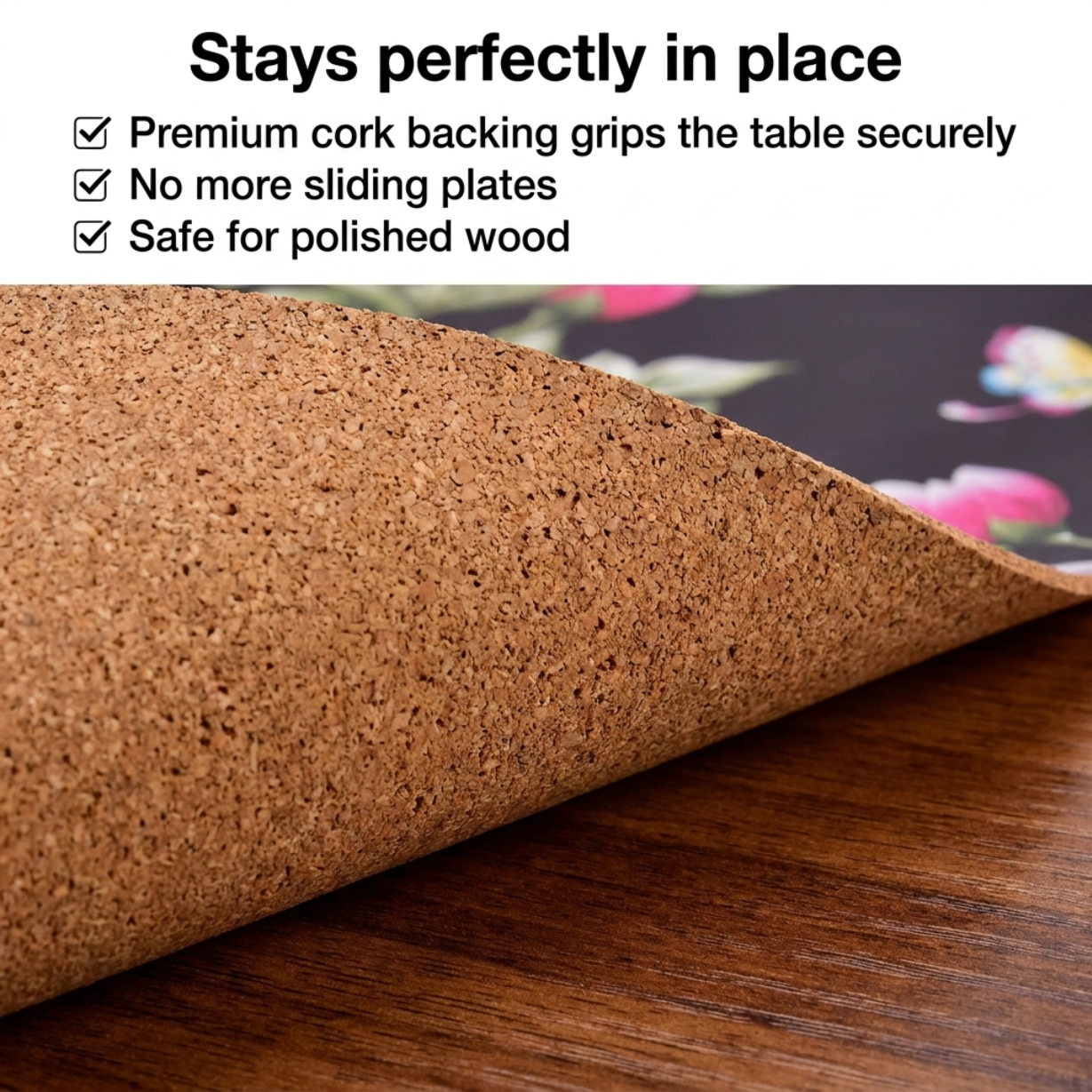 Floral Cork Placemats – Cork Backed, Heat Resistant Indoor Outdoor Table Mats