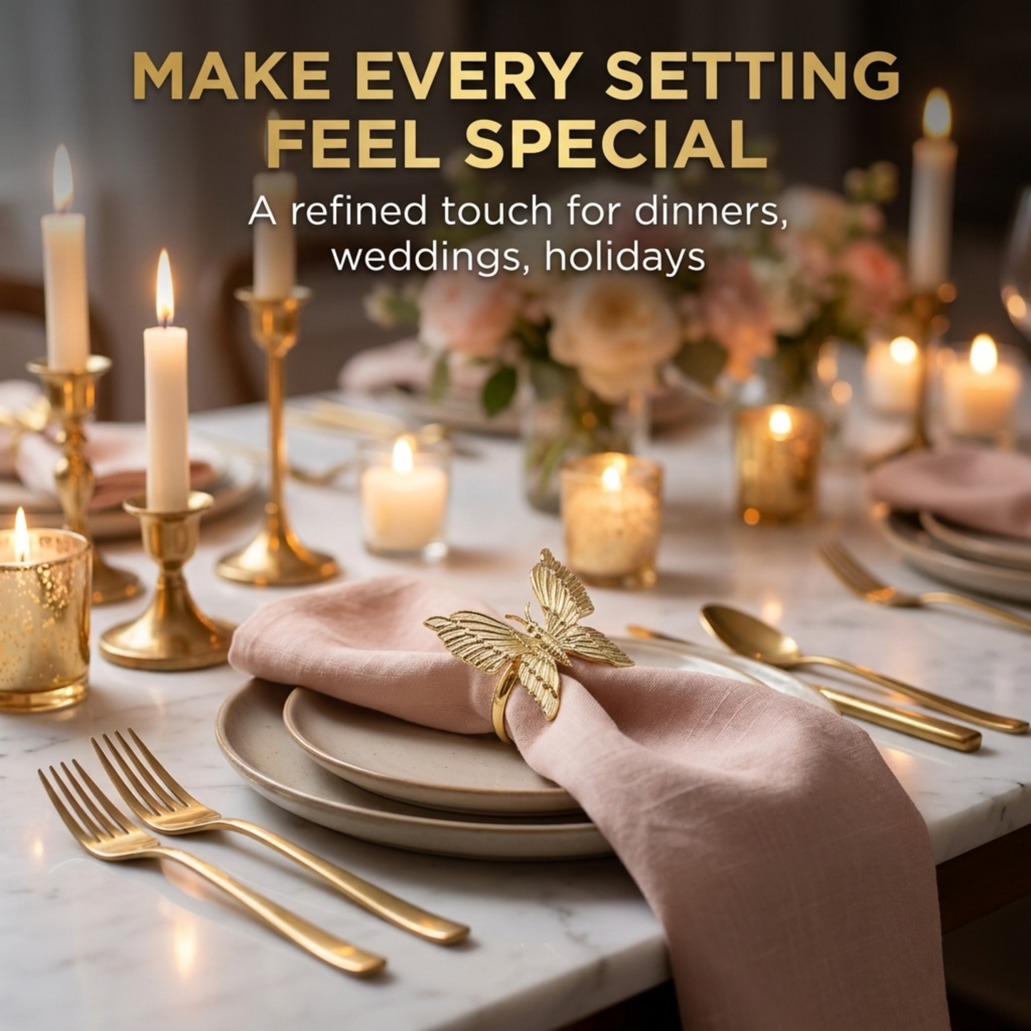 Gold Butterfly Napkin Rings – Elegant Decorative Table Setting Accessories for Dining