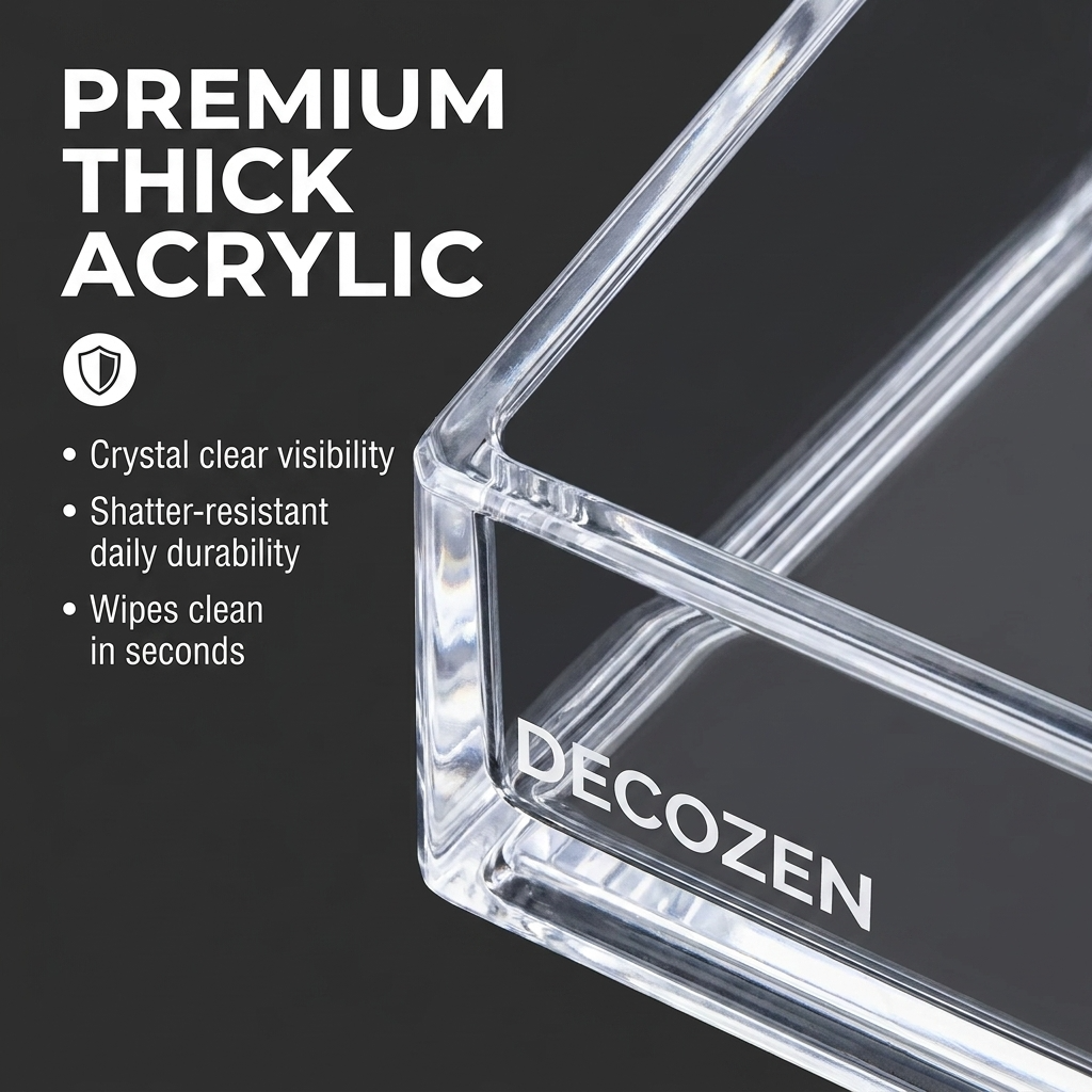 Clear Makeup Organizer - Acrylic Cosmetic Storage Box with 19 Slots & Drawer