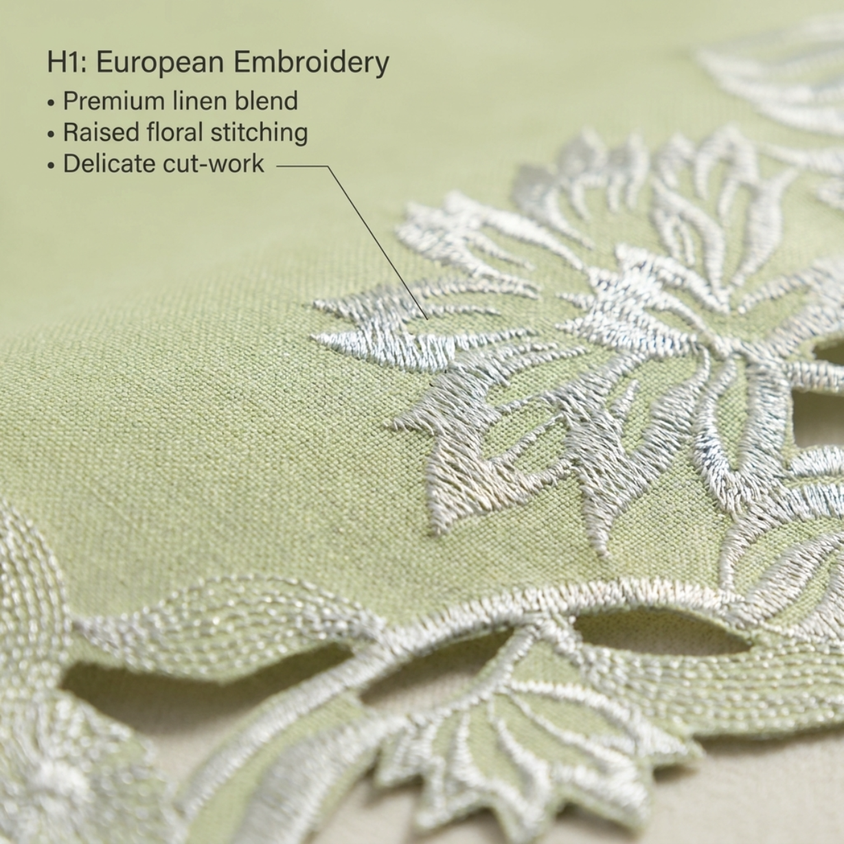 Linen Placemat Doilies - Light Green Round Embroidered Table Mats for Dining