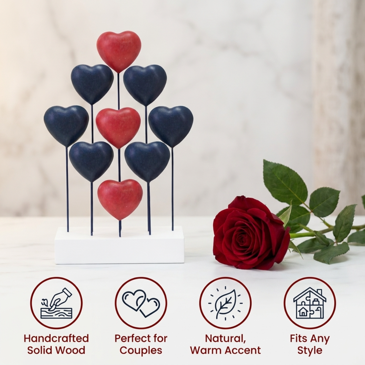 Wooden Heart Sculpture – Handmade Wooden Art Patriotic Home Decor with USA Flag Design