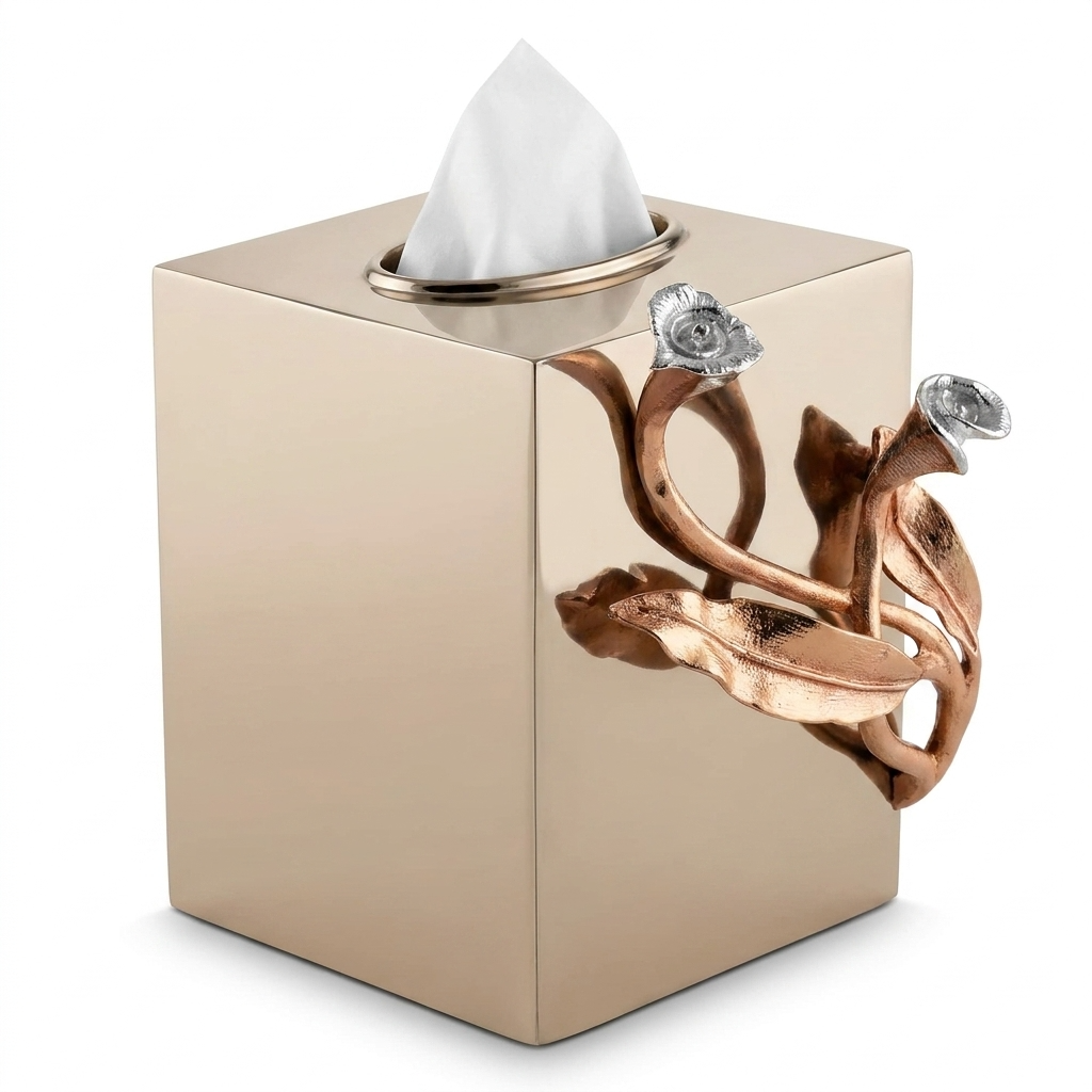 Tissue Box Cover – Elegant Calla Lily Decor With Gold Finish & Silver Leaf