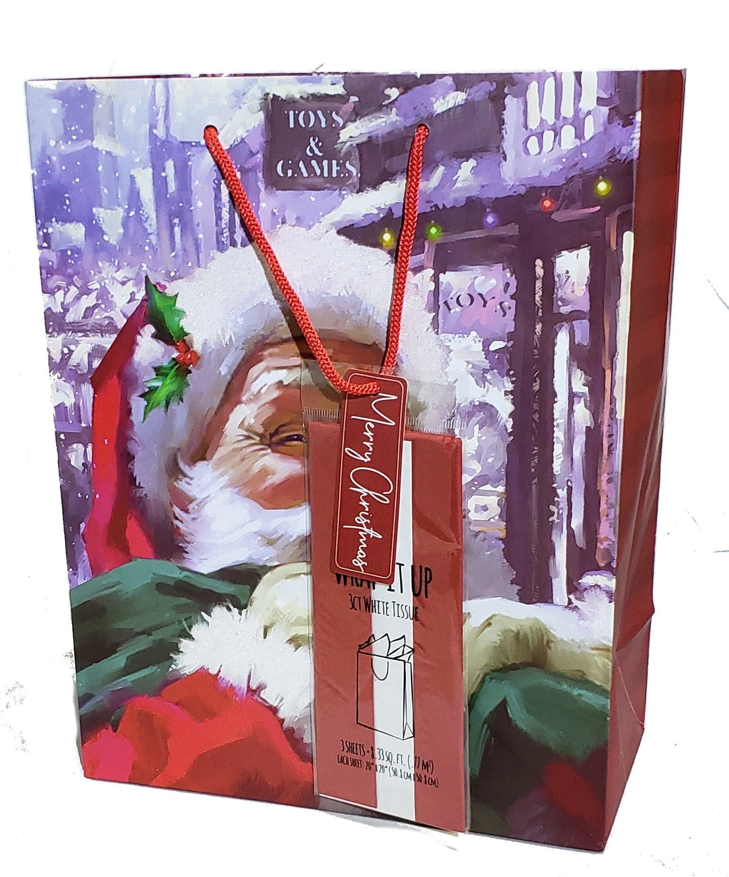Traditional Gift Bag With Matching Tissue - Large - Classic Santa