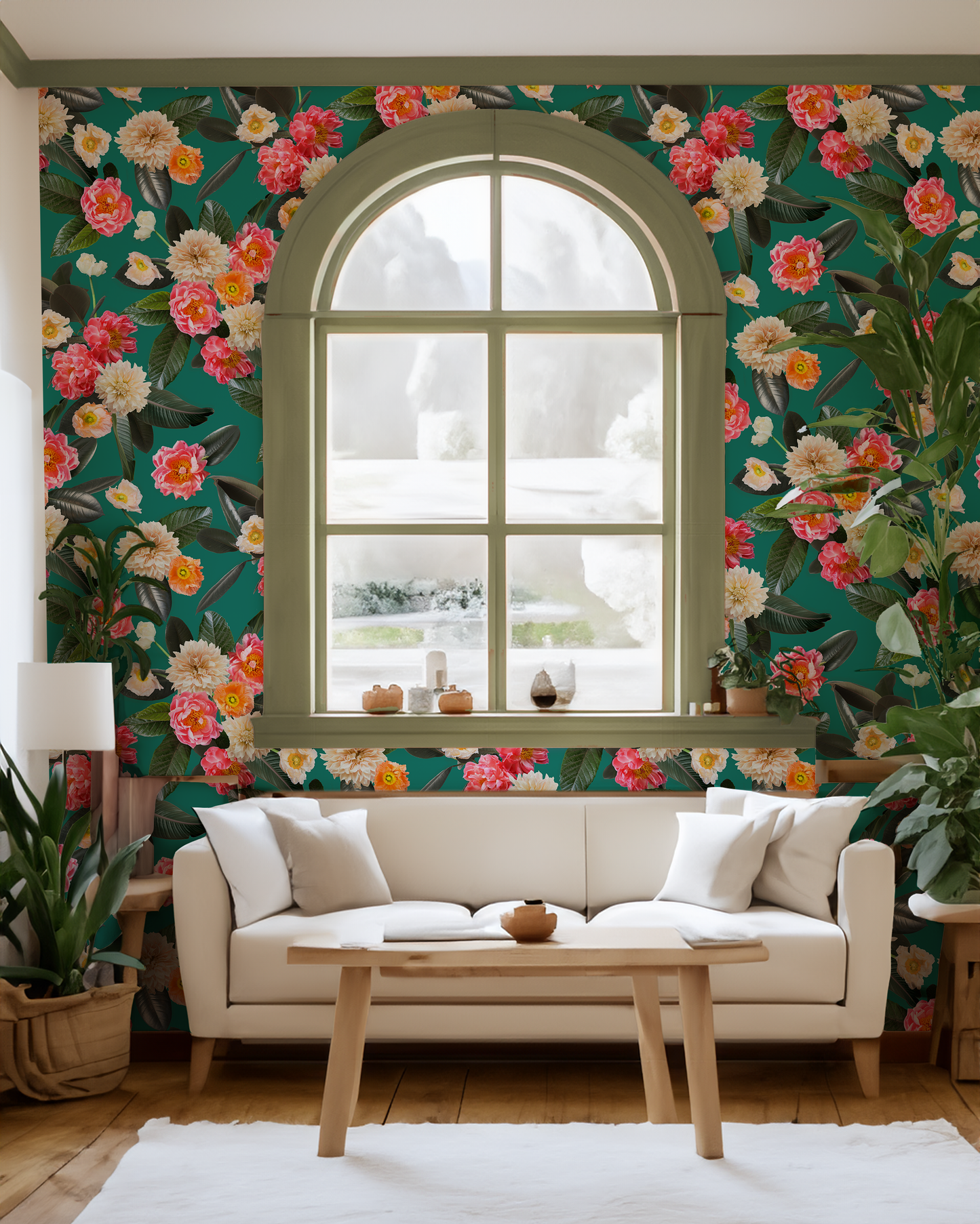 Flower Party Wallpaper, teal