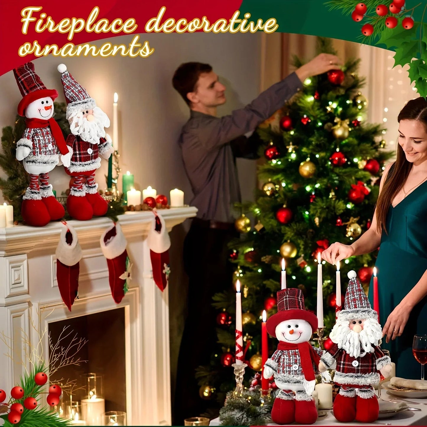 Plush Christmas Gnome Decorations with Red Hat and Beard