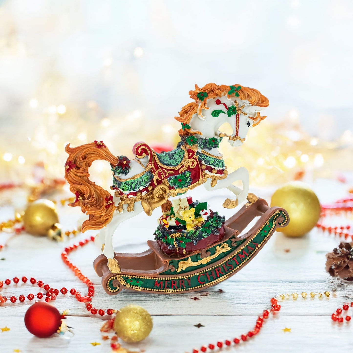 Rocking Horse Carrying Gifts Christmas Musical Figurine