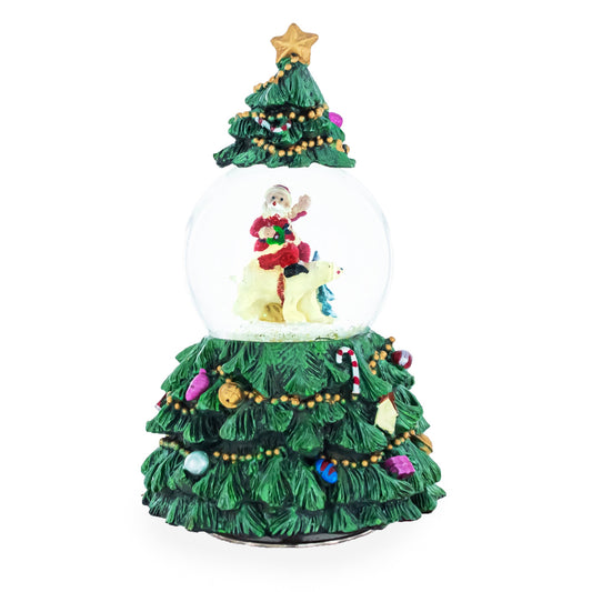 Santa's Riding Polar Bear Spinning Musical Water Snow Globe