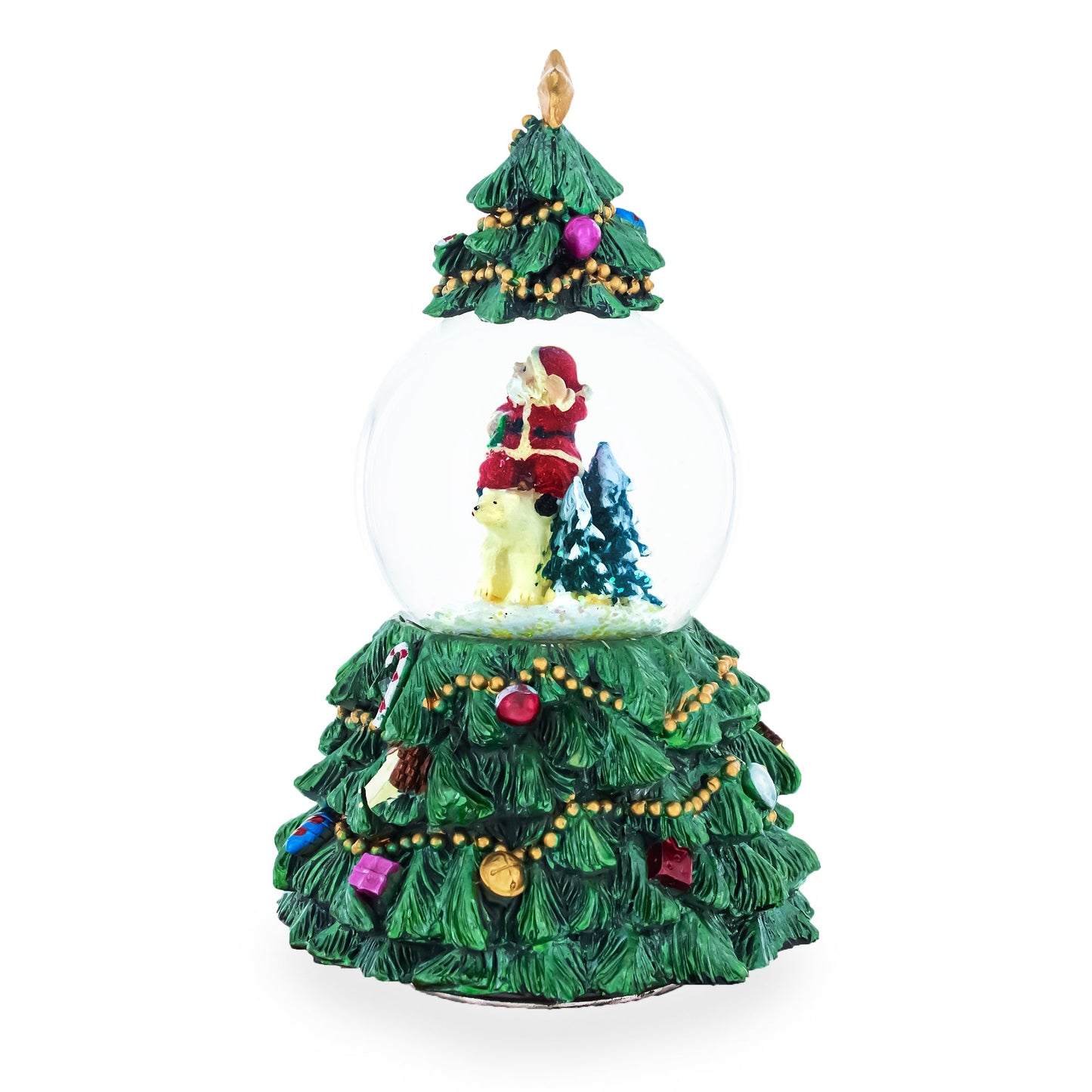 Santa's Riding Polar Bear Spinning Musical Water Snow Globe