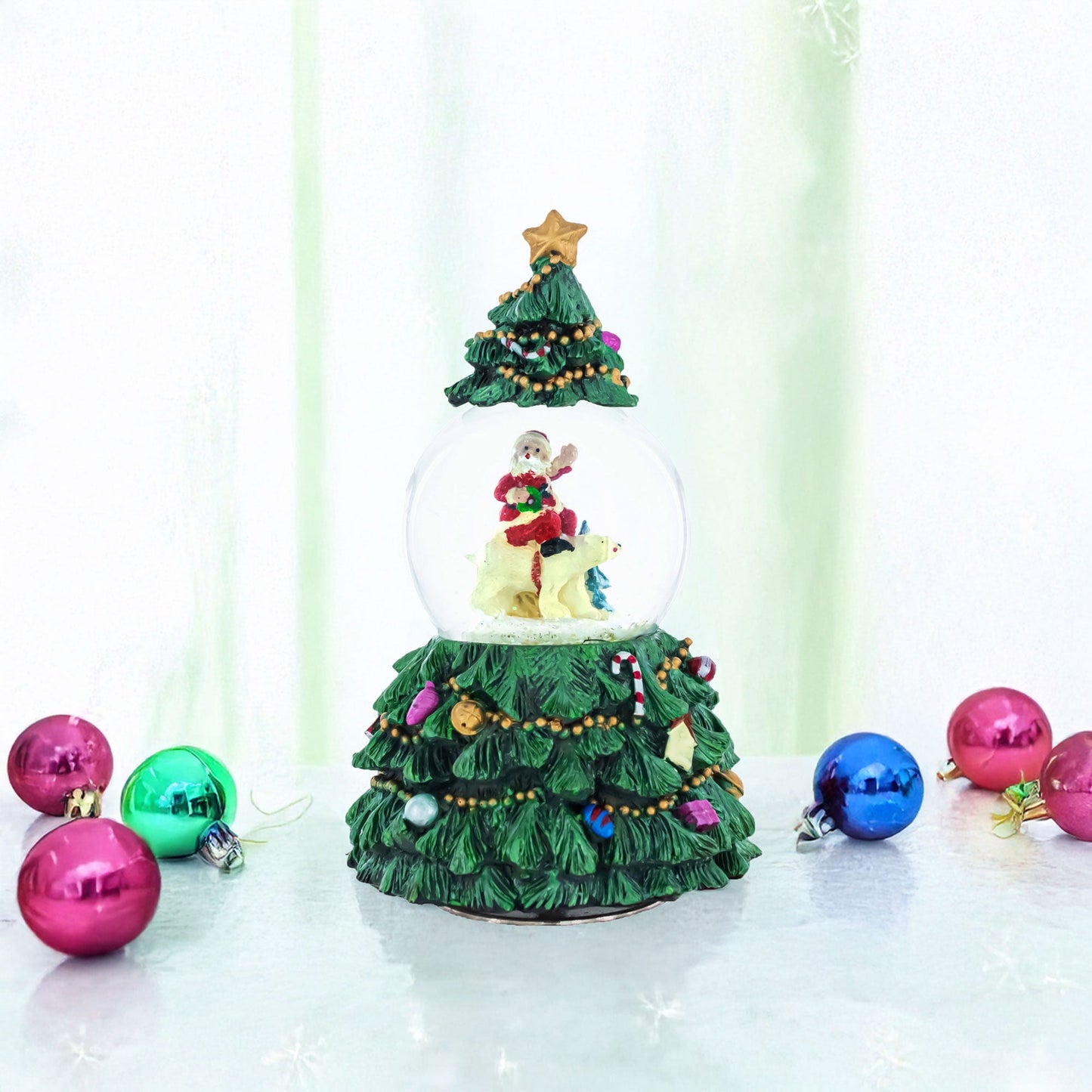 Santa's Riding Polar Bear Spinning Musical Water Snow Globe
