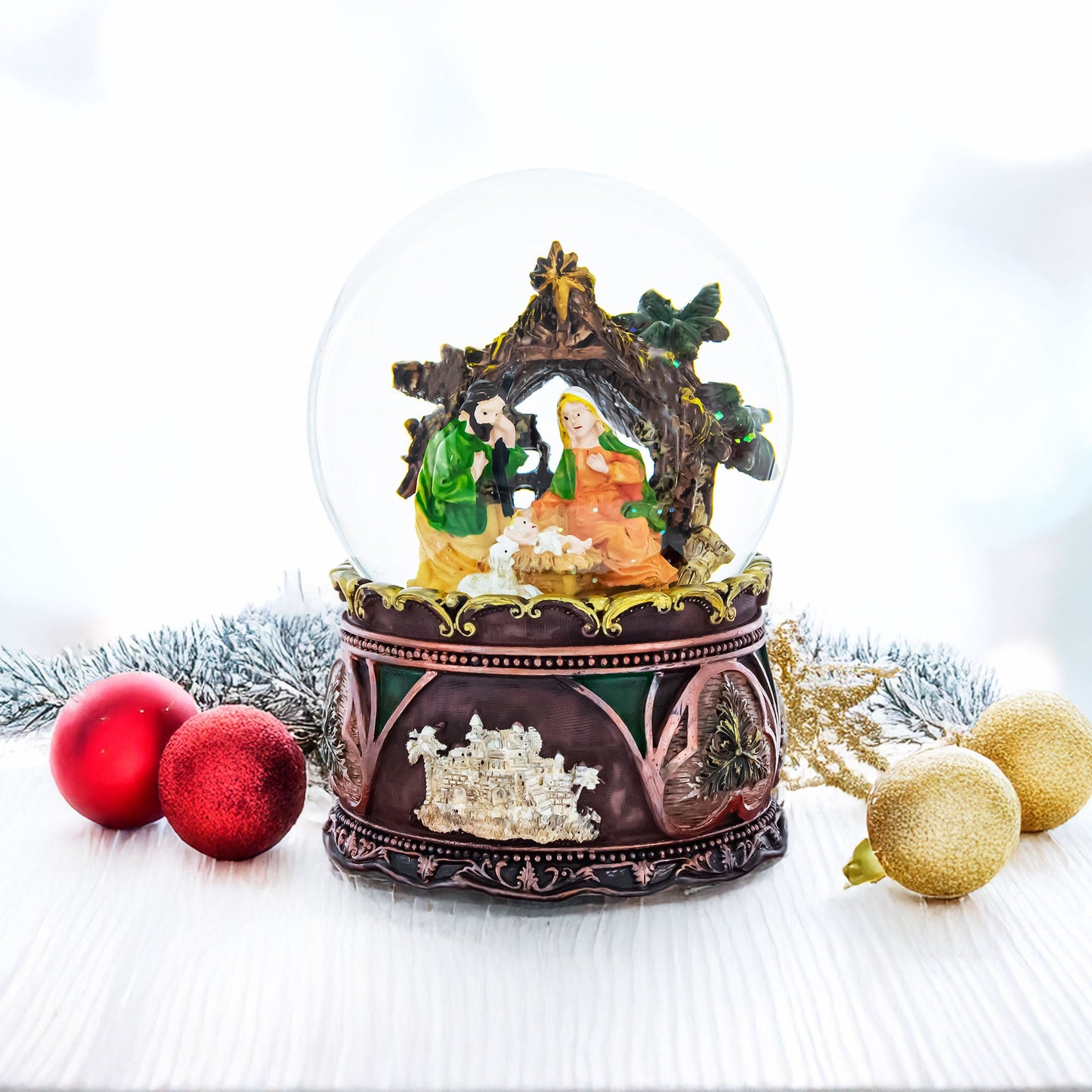Nativity Serenity Water Snow Globe with "Silent Night" Music Box